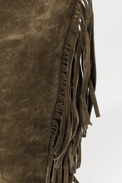 Stuart Weitzman 5050 Mane Fringe Olive Suede Leather OTK Boots