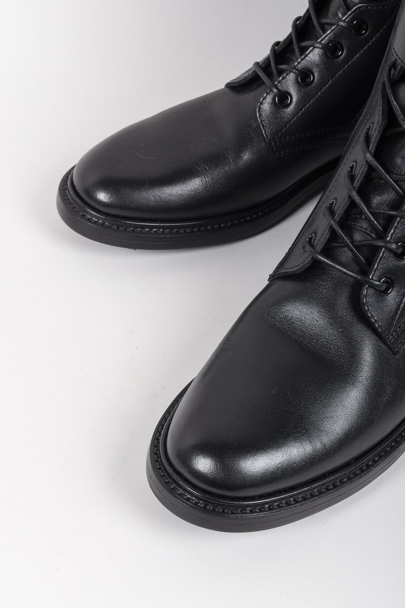 Celine Black Calf Leather Combat Boots with Buckles