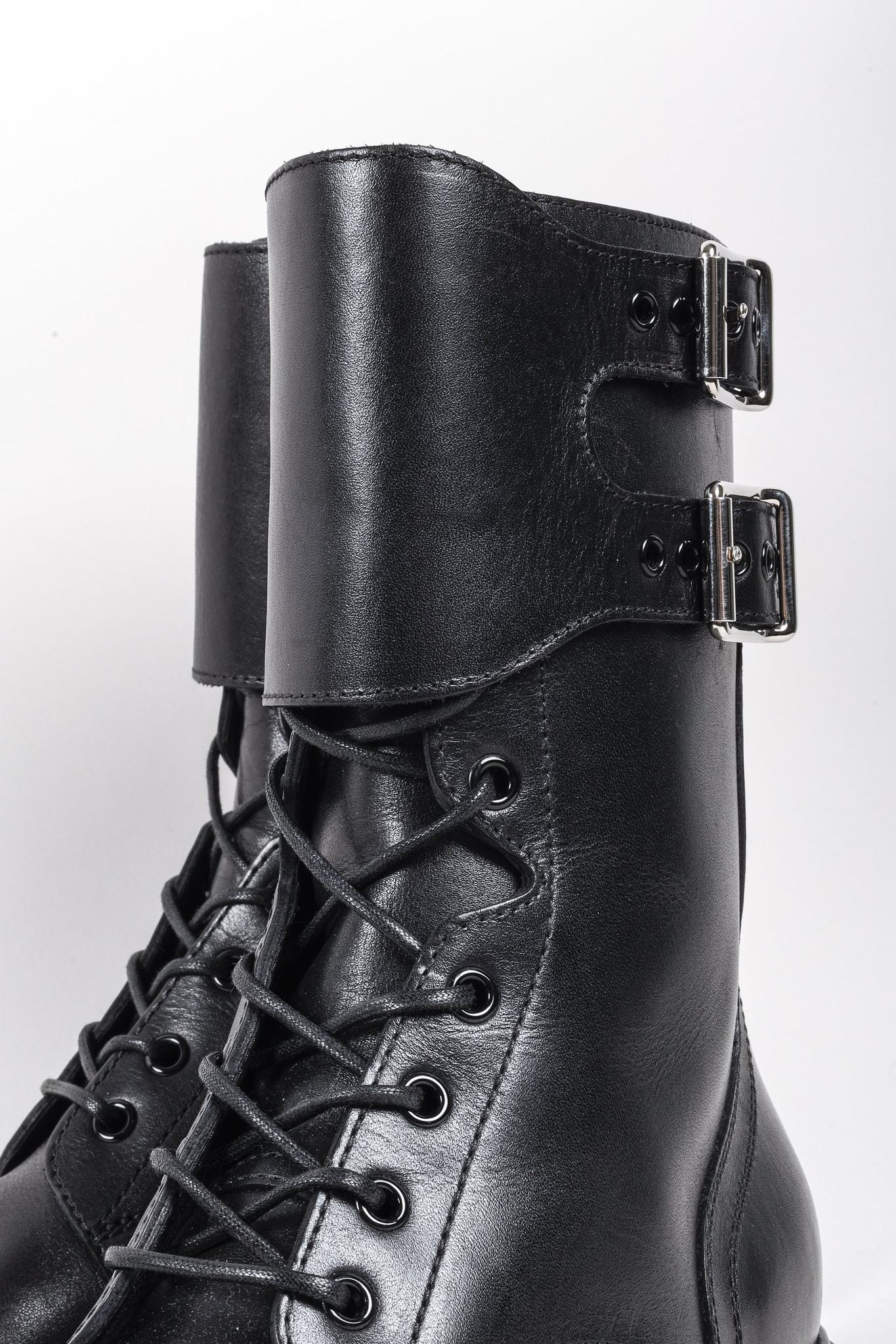 Celine Black Calf Leather Combat Boots with Buckles