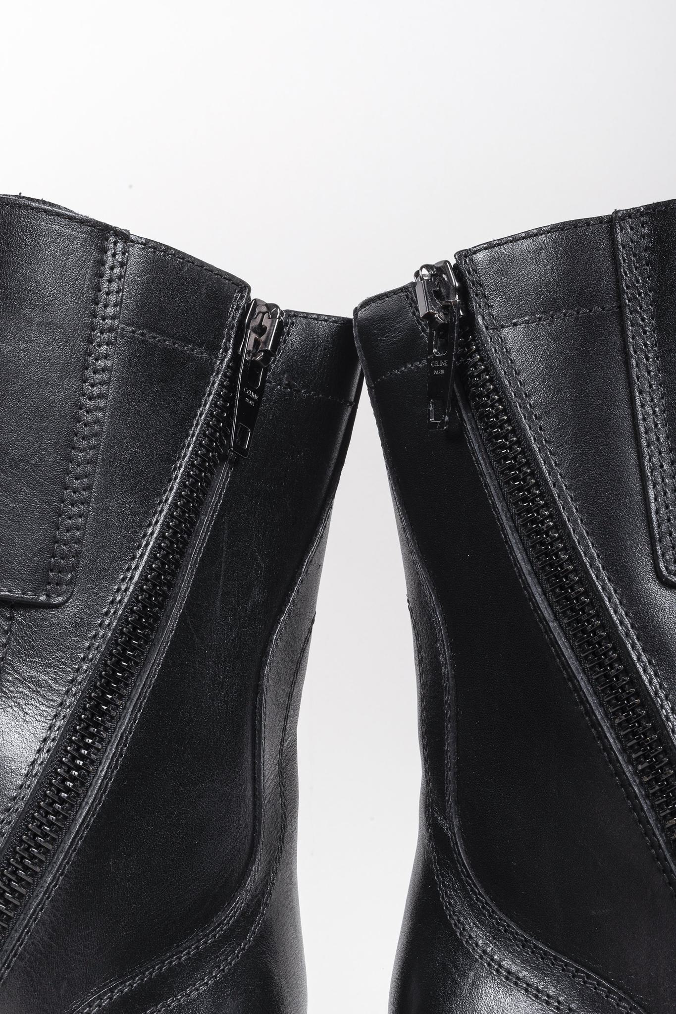 Celine Black Calf Leather Combat Boots with Buckles