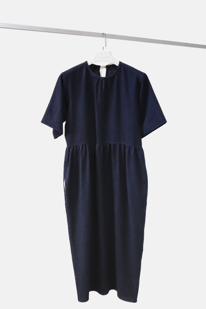 Sofie D’Hoore Gathered Neck Navy Wool Maxi Dress