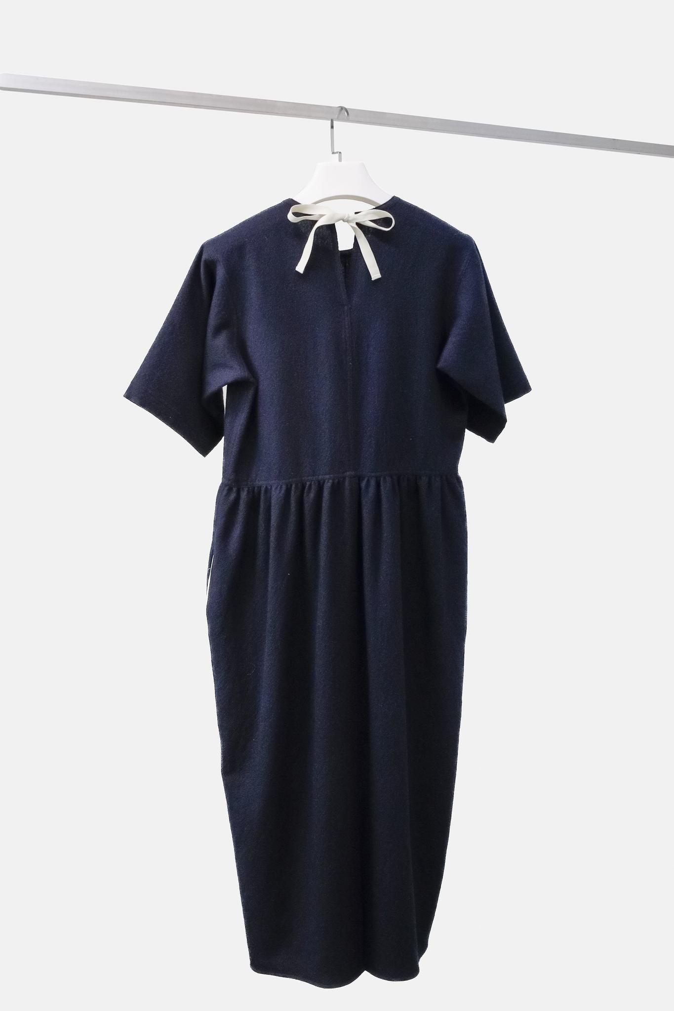 Sofie D’Hoore Gathered Neck Navy Wool Maxi Dress