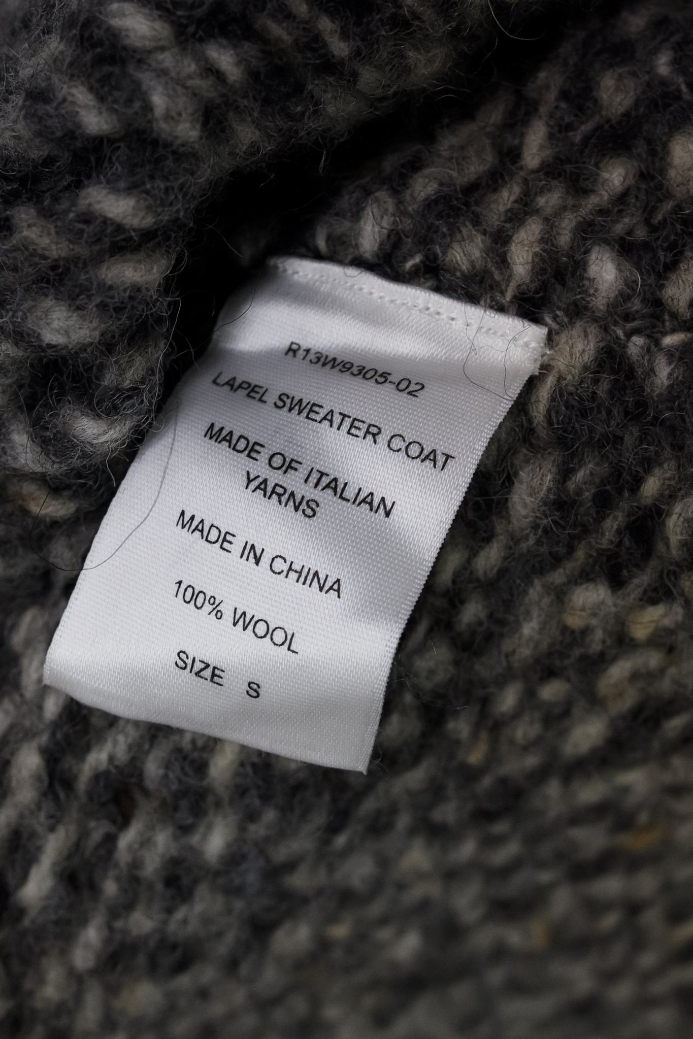 R13 AW/21 Grey Oversized Lapel Sweater Coat