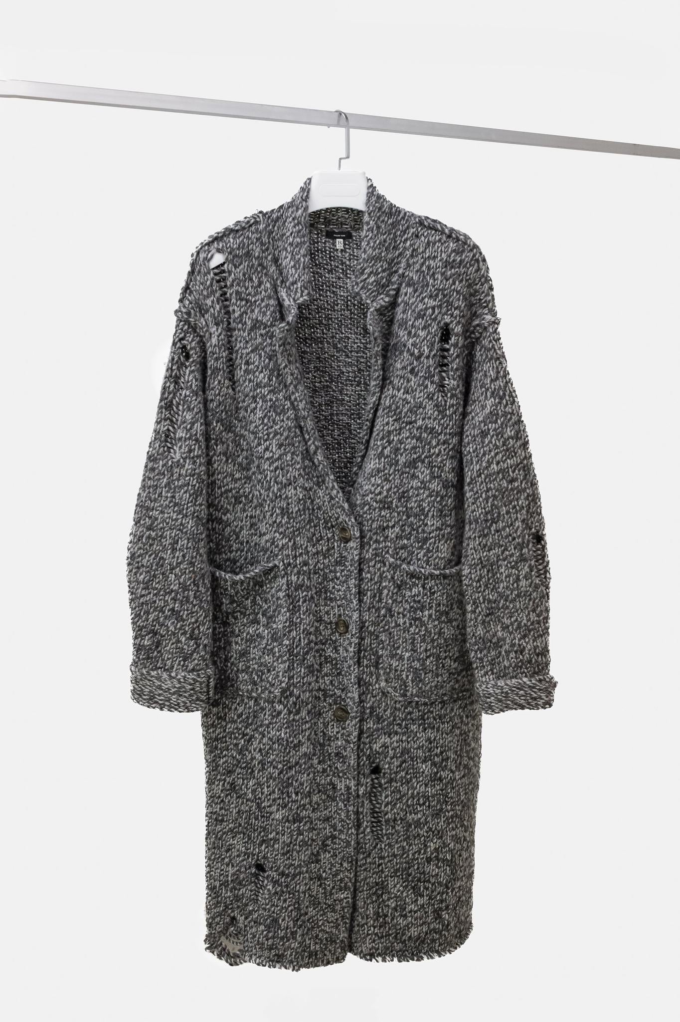 R13 AW/21 Grey Oversized Lapel Sweater Coat