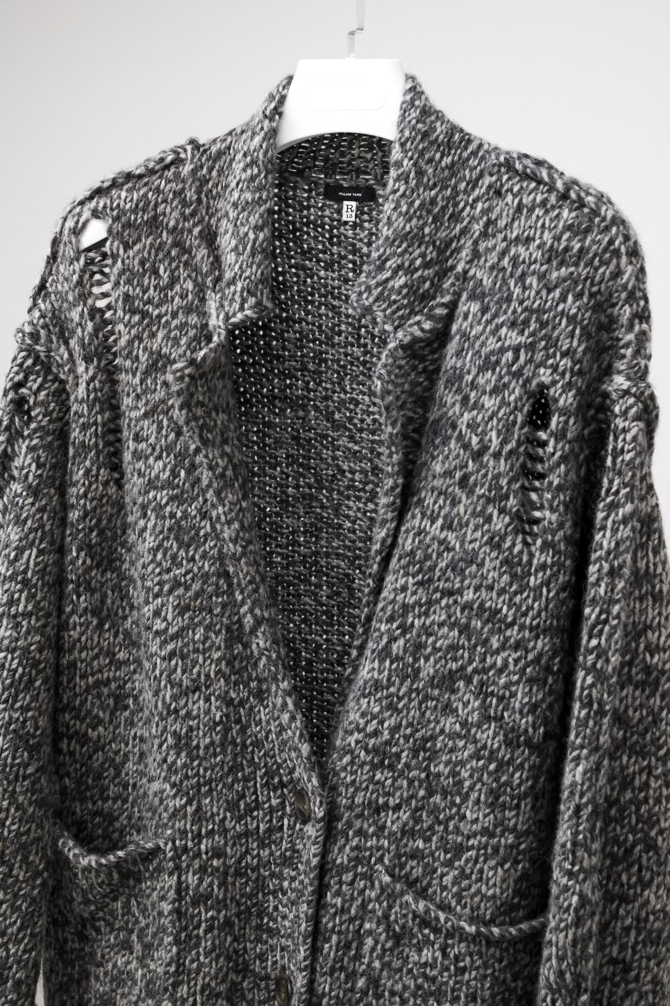 R13 AW/21 Grey Oversized Lapel Sweater Coat