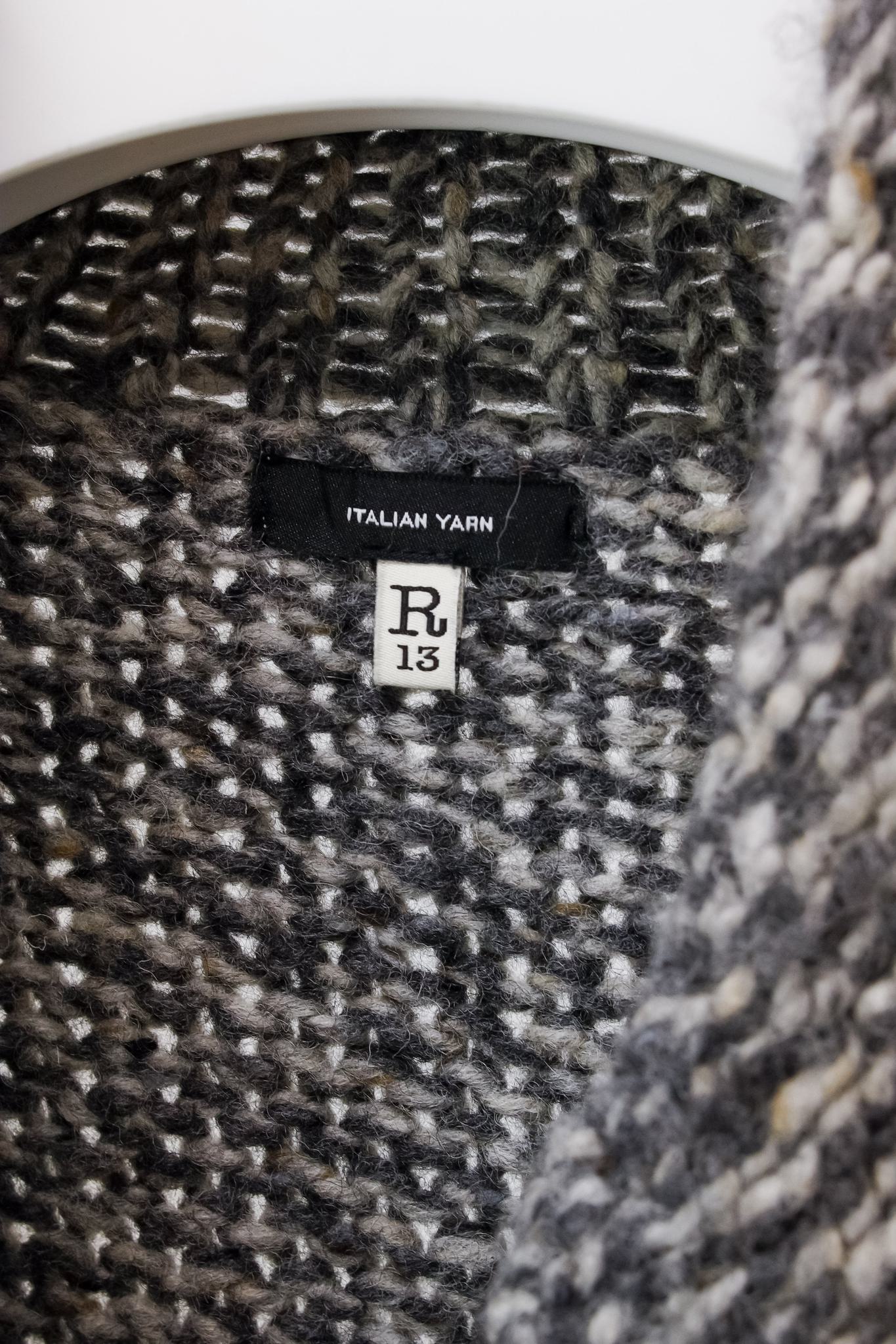 R13 AW/21 Grey Oversized Lapel Sweater Coat