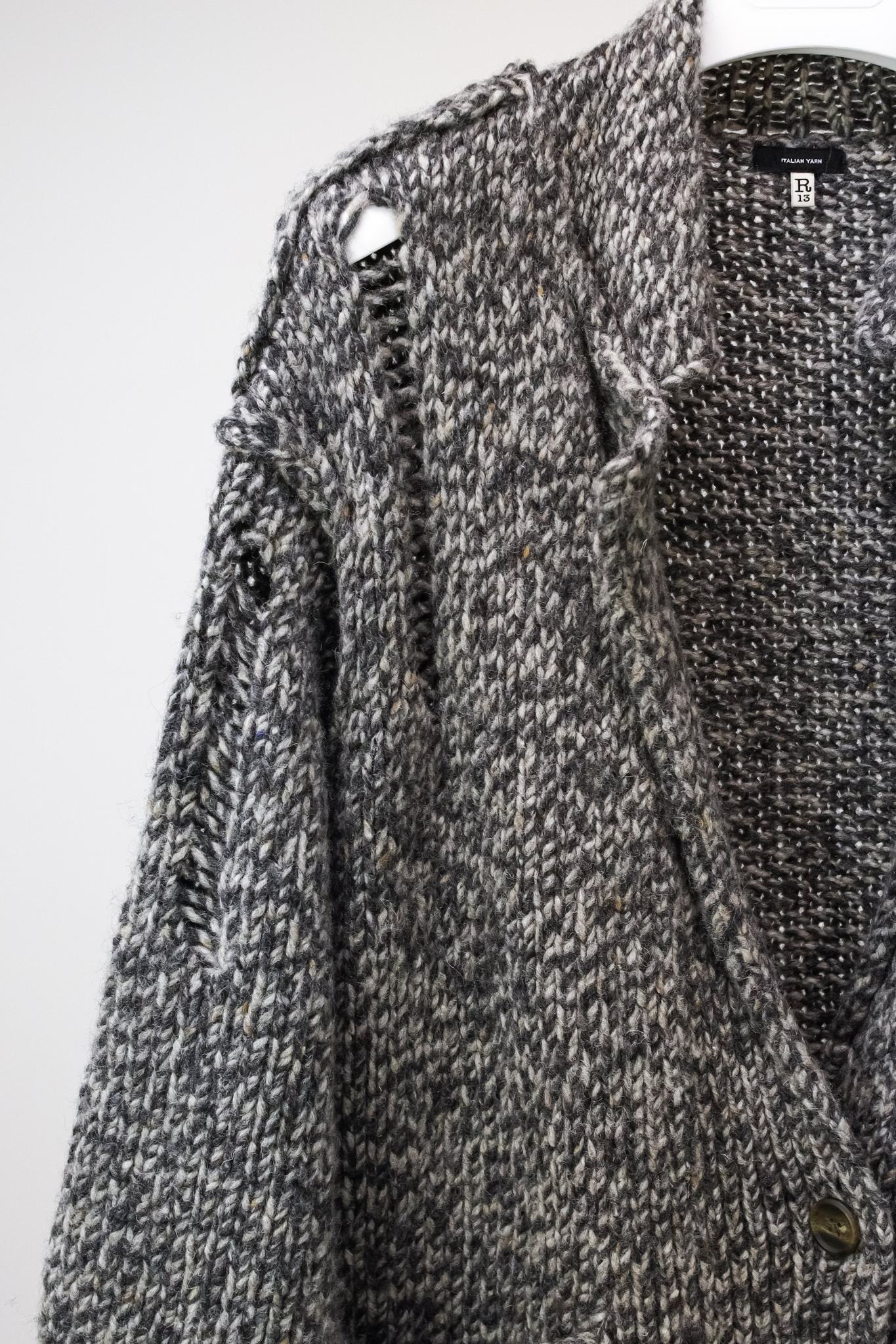 R13 AW/21 Grey Oversized Lapel Sweater Coat