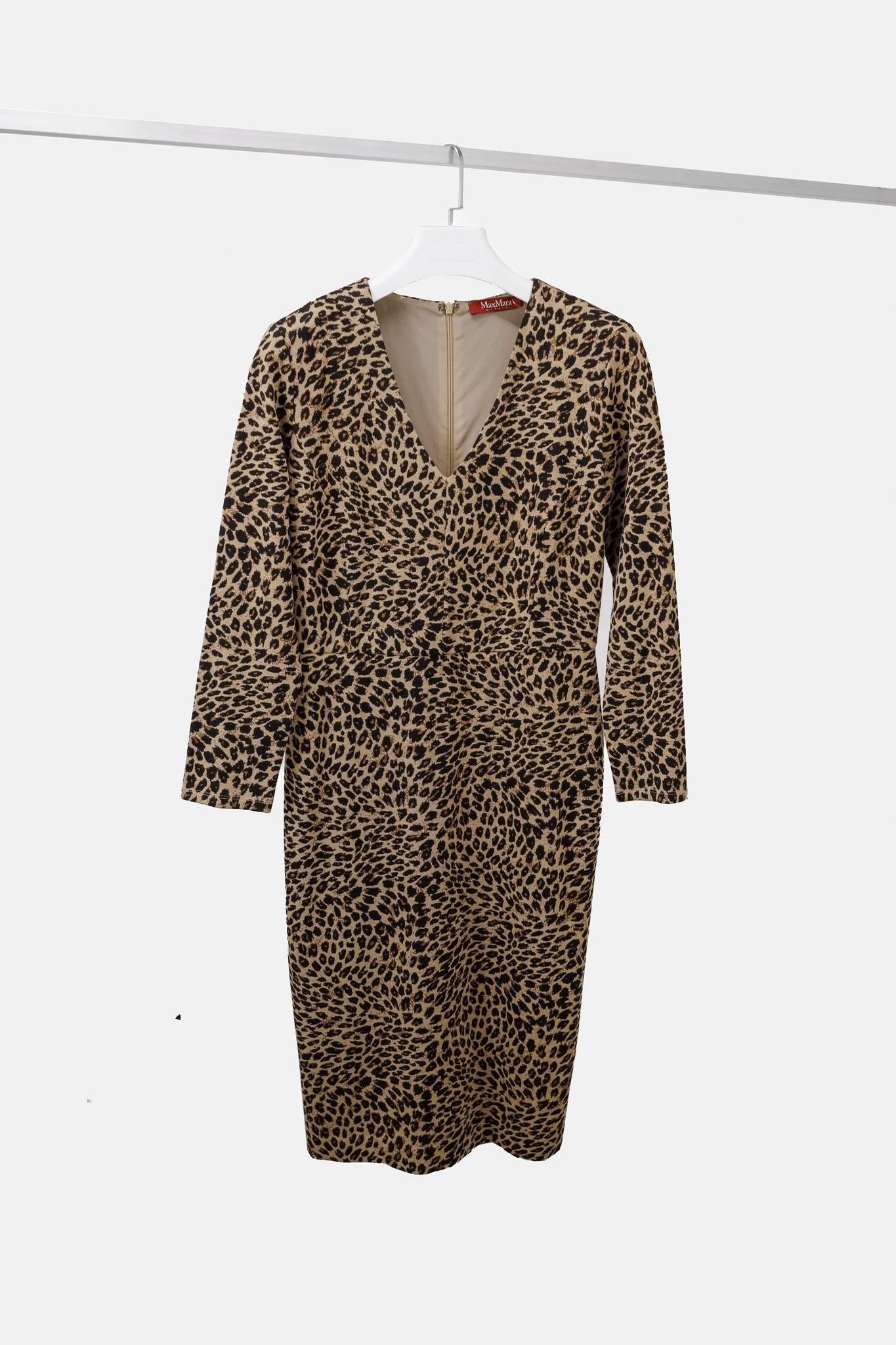 Max Mara Animal Print Jersey Midi Dress