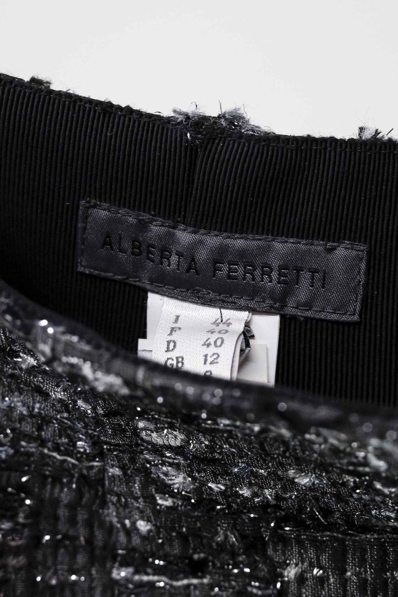 Alberta Ferretti Grey and Black Tweed Pencil Skirt