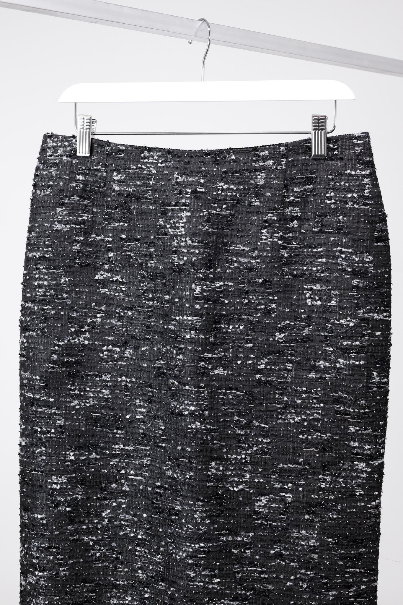 Alberta Ferretti Grey and Black Tweed Pencil Skirt