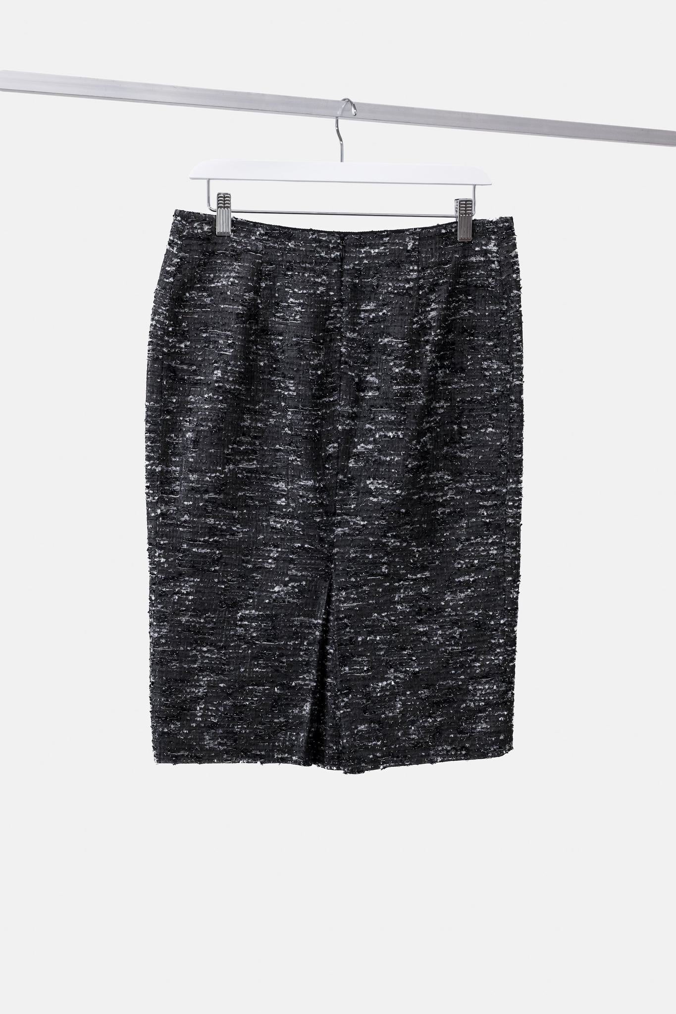 Alberta Ferretti Grey and Black Tweed Pencil Skirt
