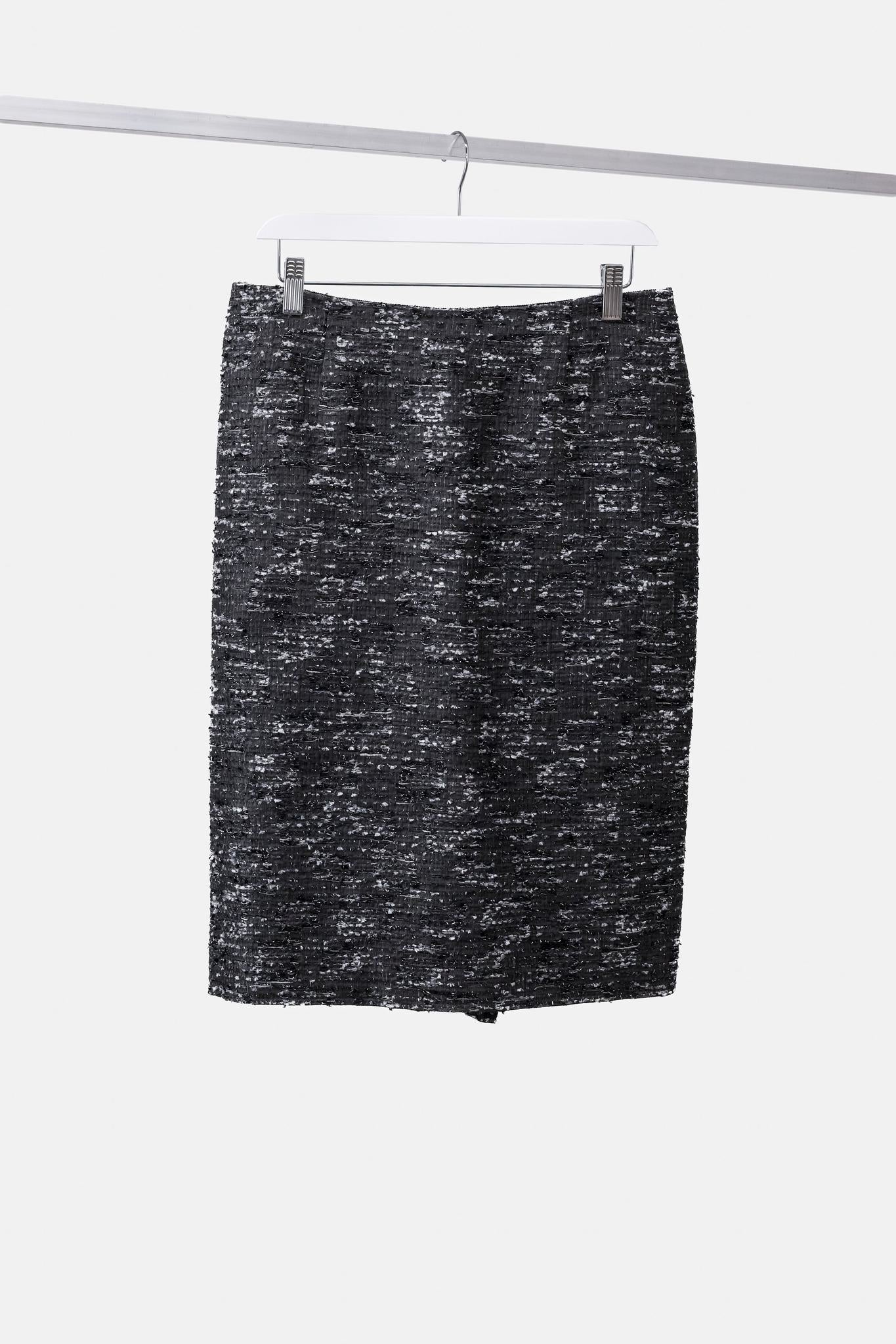 Alberta Ferretti Grey and Black Tweed Pencil Skirt