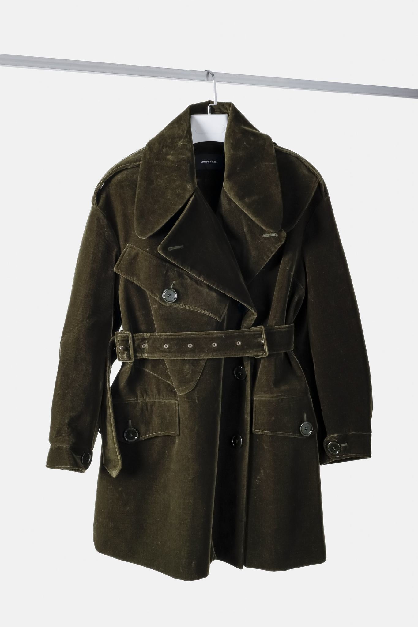 Simone Rocha Fall 2017 Runway Forest Green Velvet Trench Coat