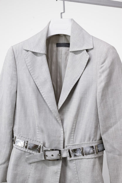 Alberta Ferretti Grey Belted Cotton Blazer