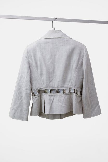 Alberta Ferretti Grey Belted Cotton Blazer