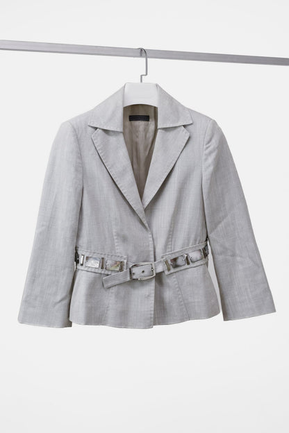 Alberta Ferretti Grey Belted Cotton Blazer