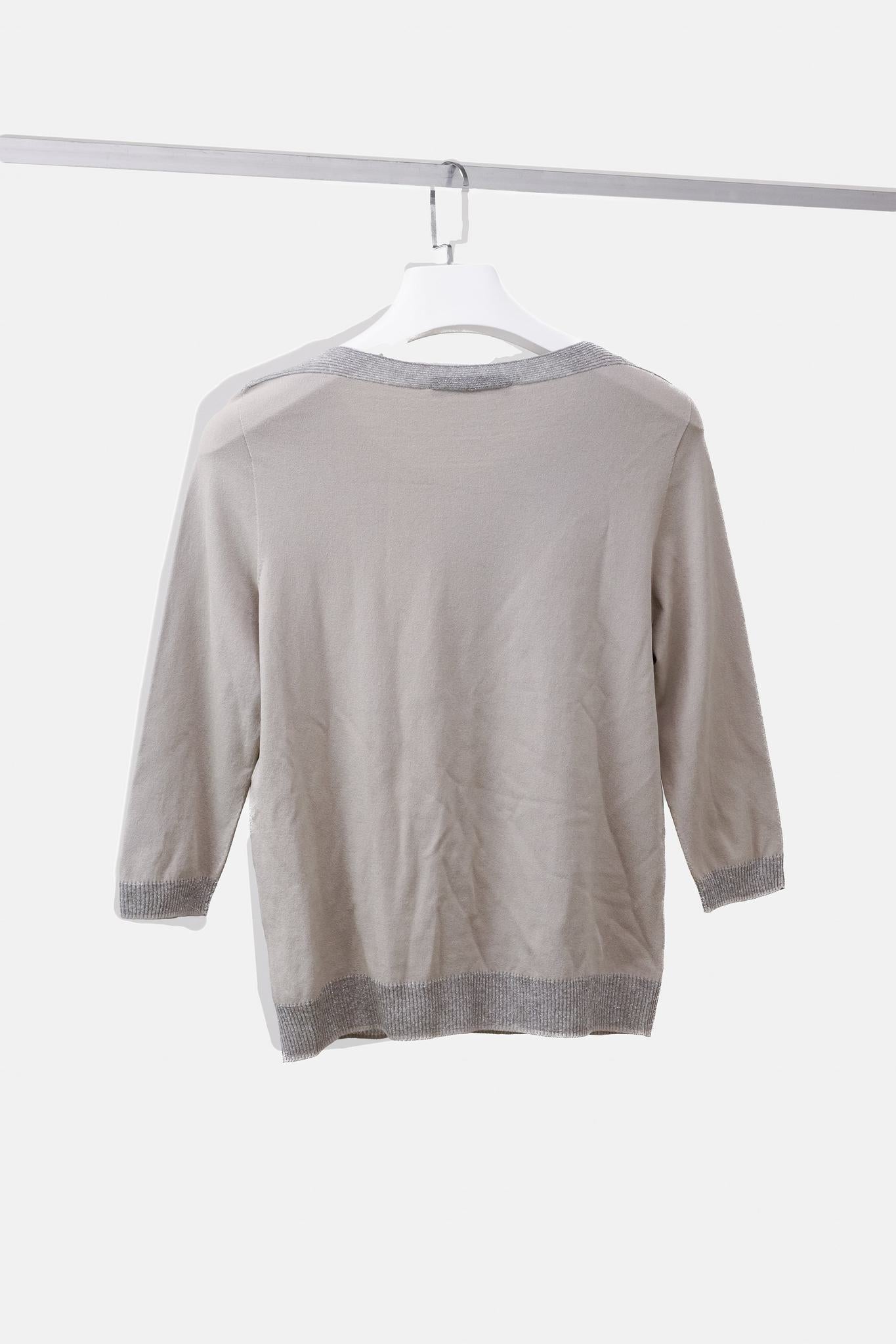 D. Exterior Taupe Glitter Rib Blouse