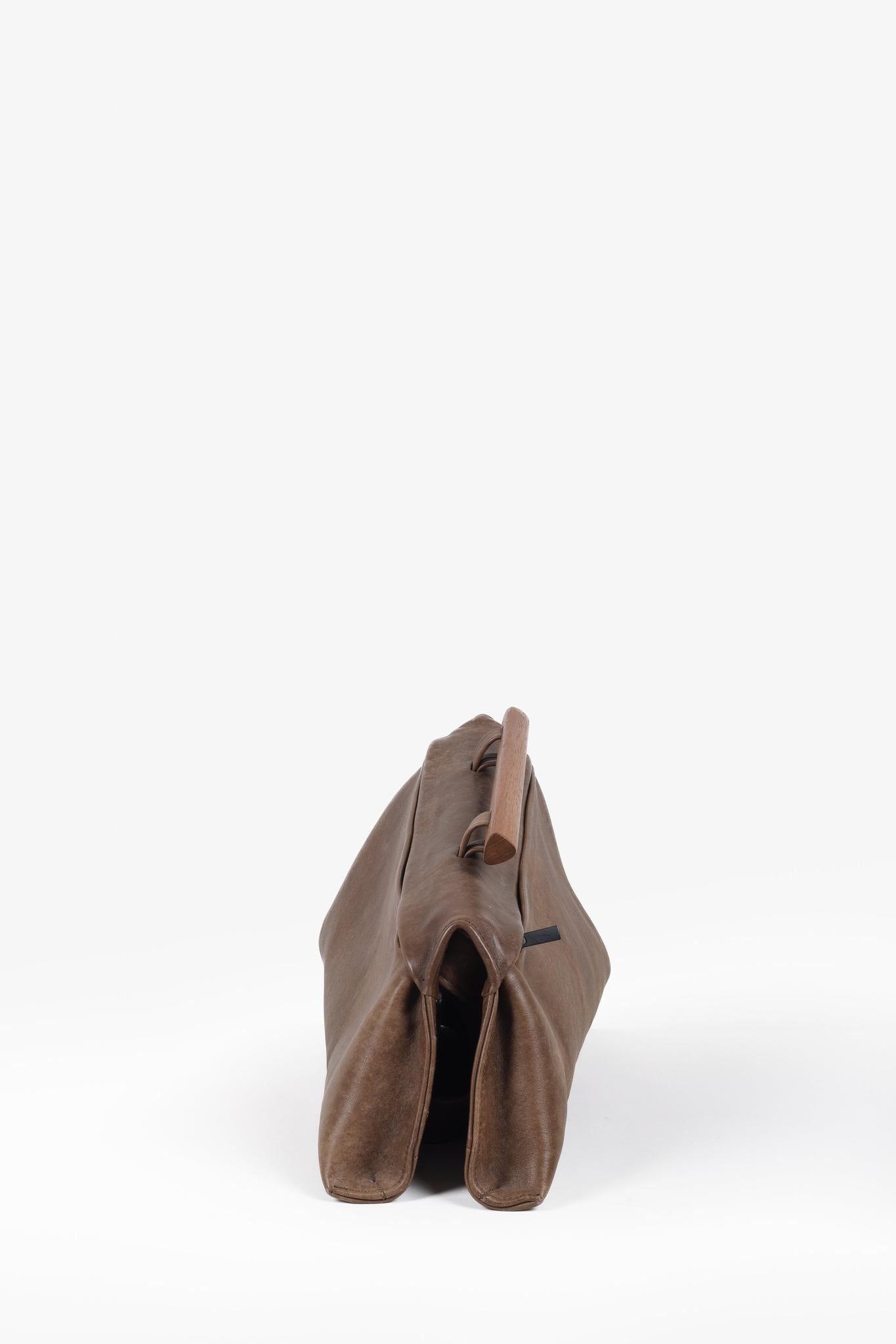 Olbrish Brown Leather Trapeze Shoulder Bag