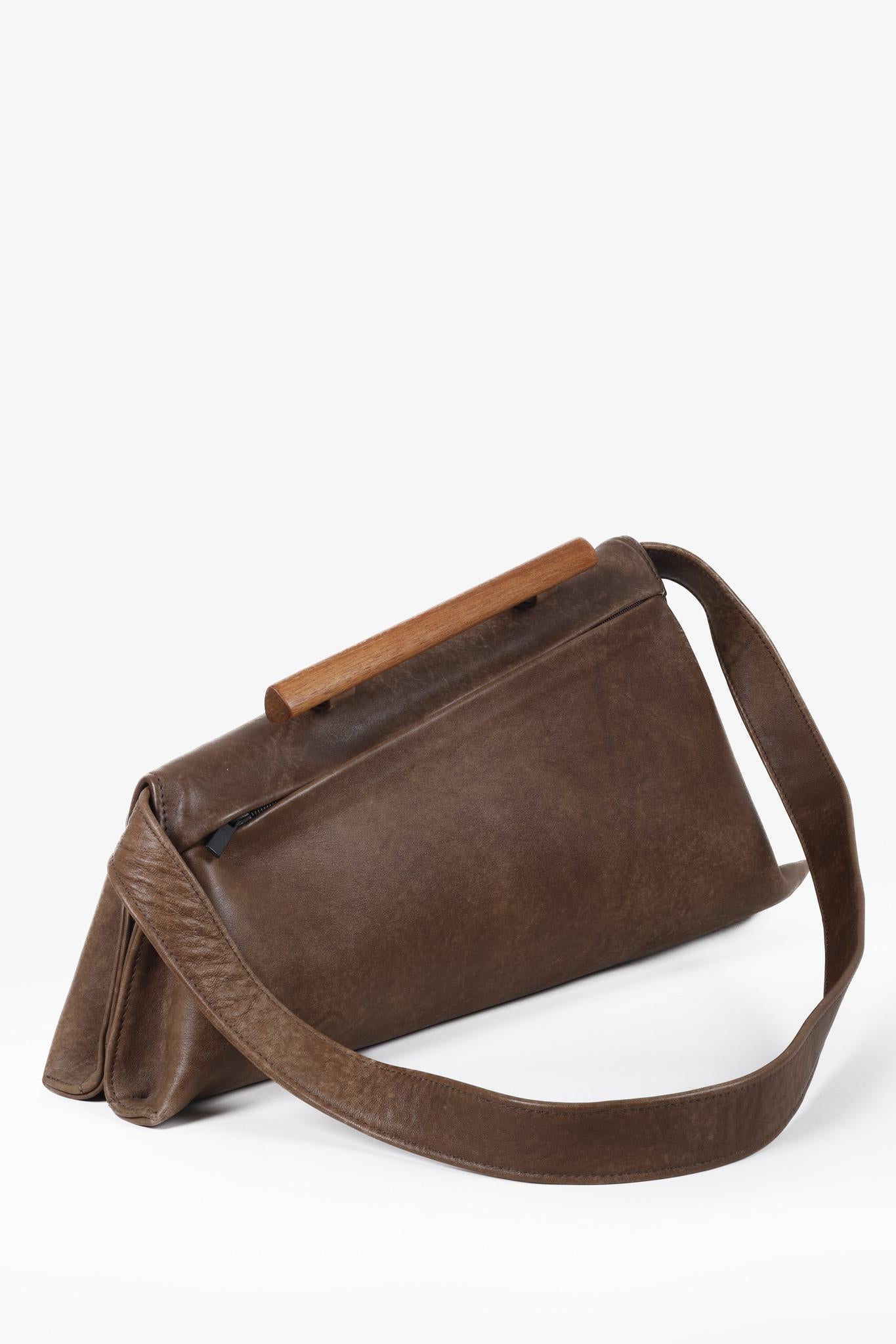Olbrish Brown Leather Trapeze Shoulder Bag