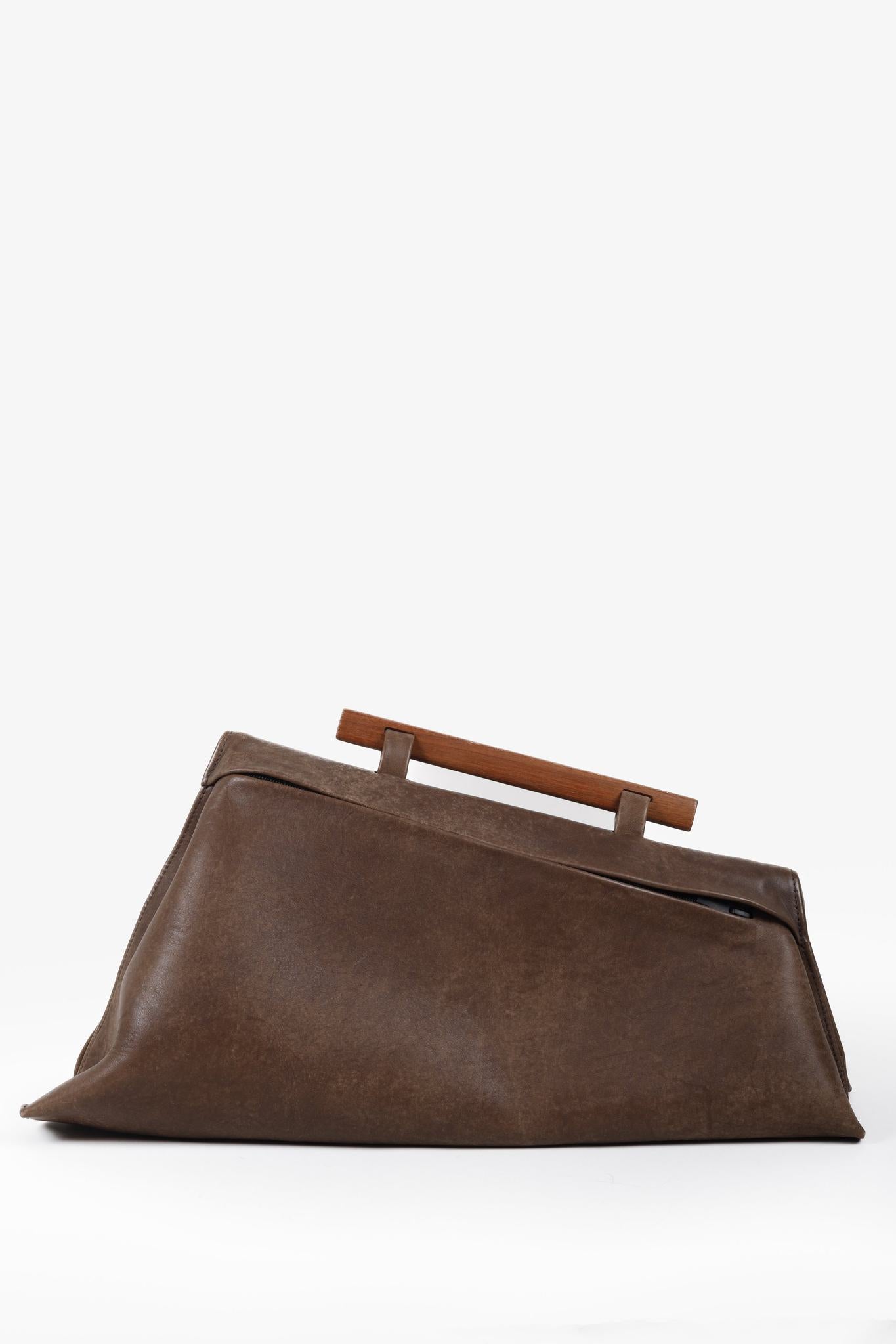 Olbrish Brown Leather Trapeze Shoulder Bag