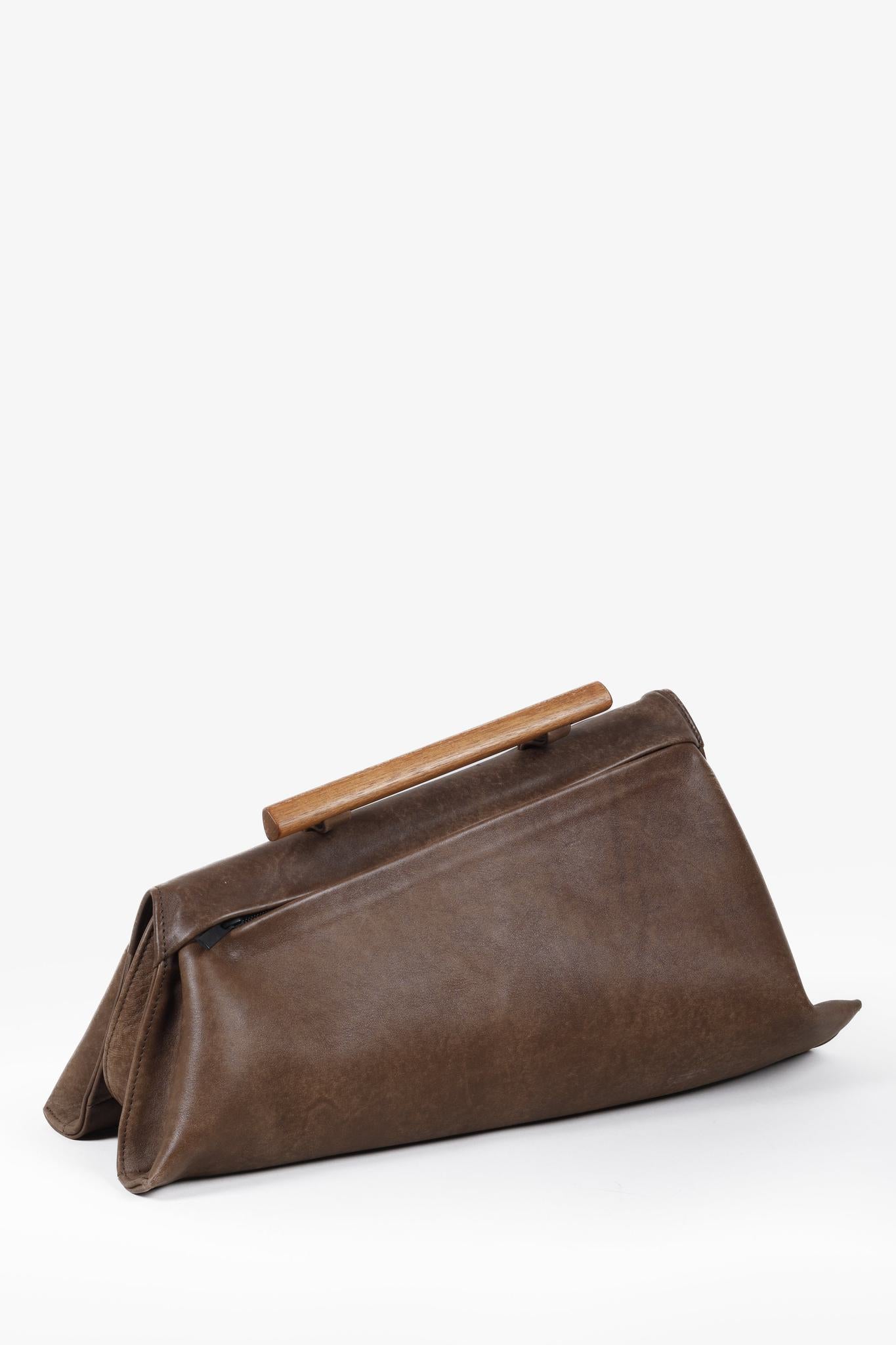 Olbrish Brown Leather Trapeze Shoulder Bag