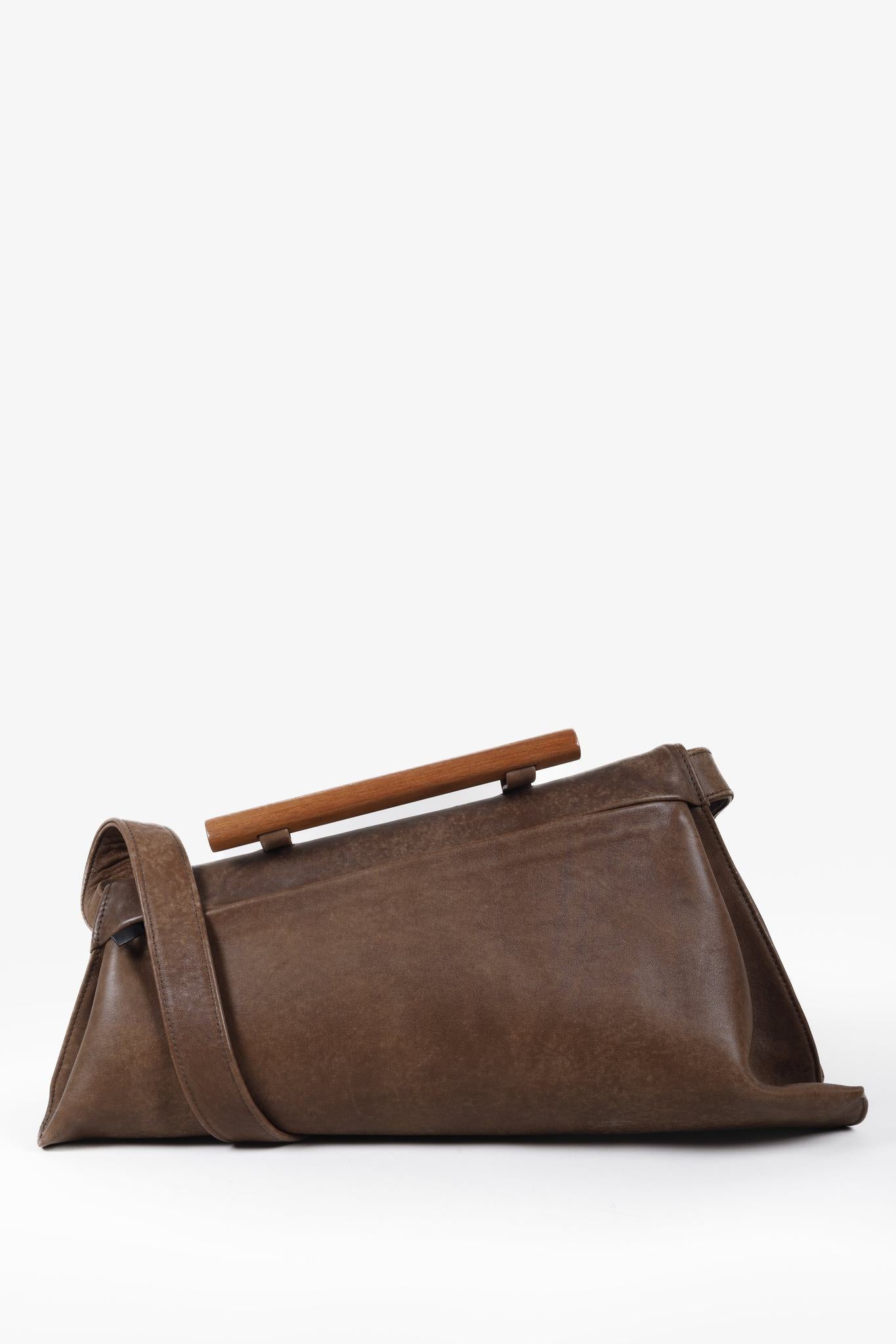 Olbrish Brown Leather Trapeze Shoulder Bag