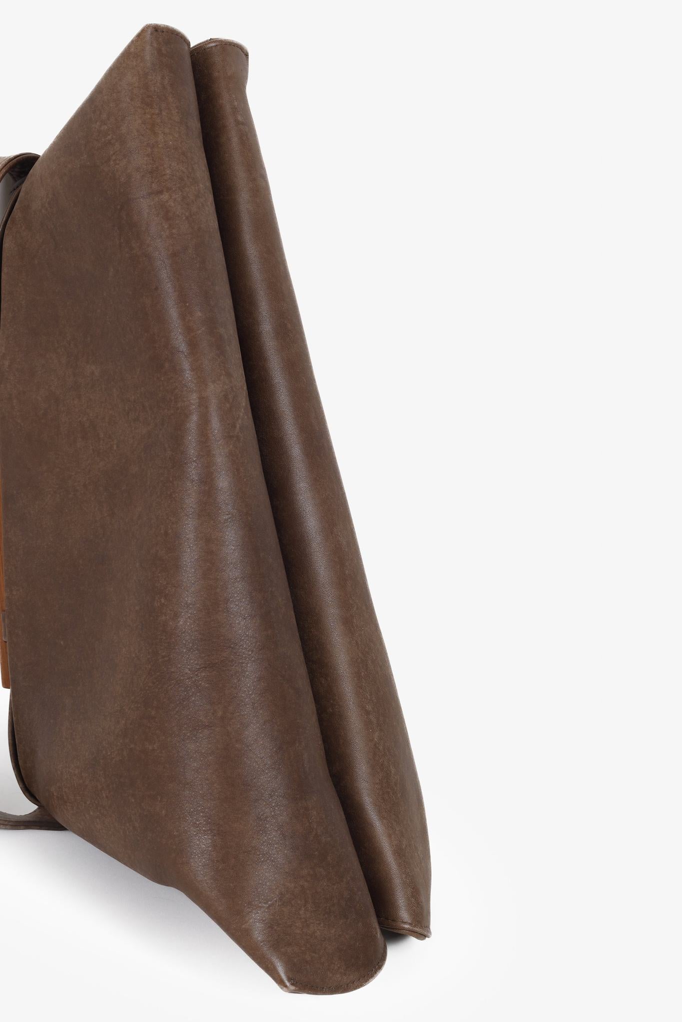 Olbrish Brown Leather Trapeze Shoulder Bag