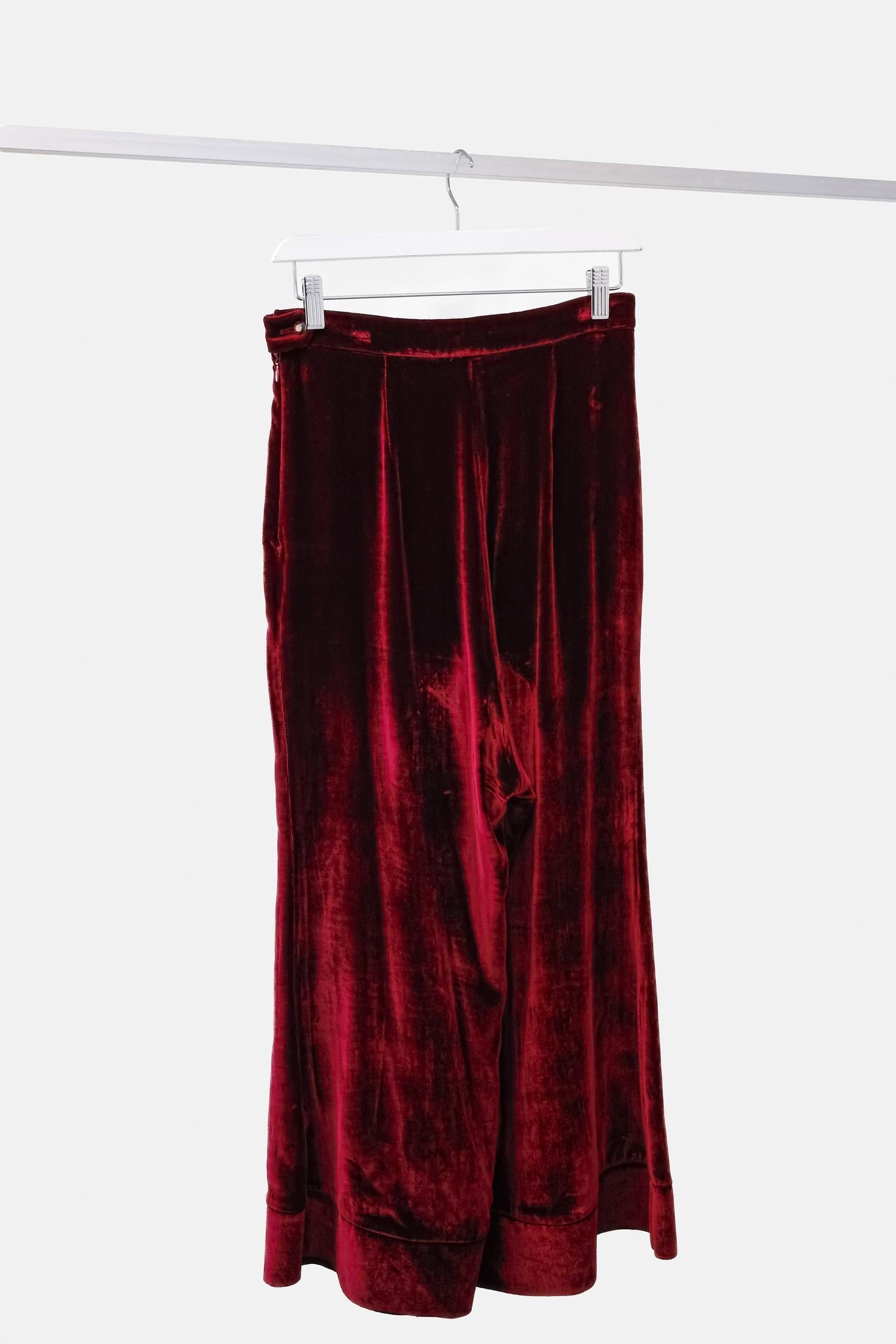 Ellery Red Velvet High-Rise Flared Pants