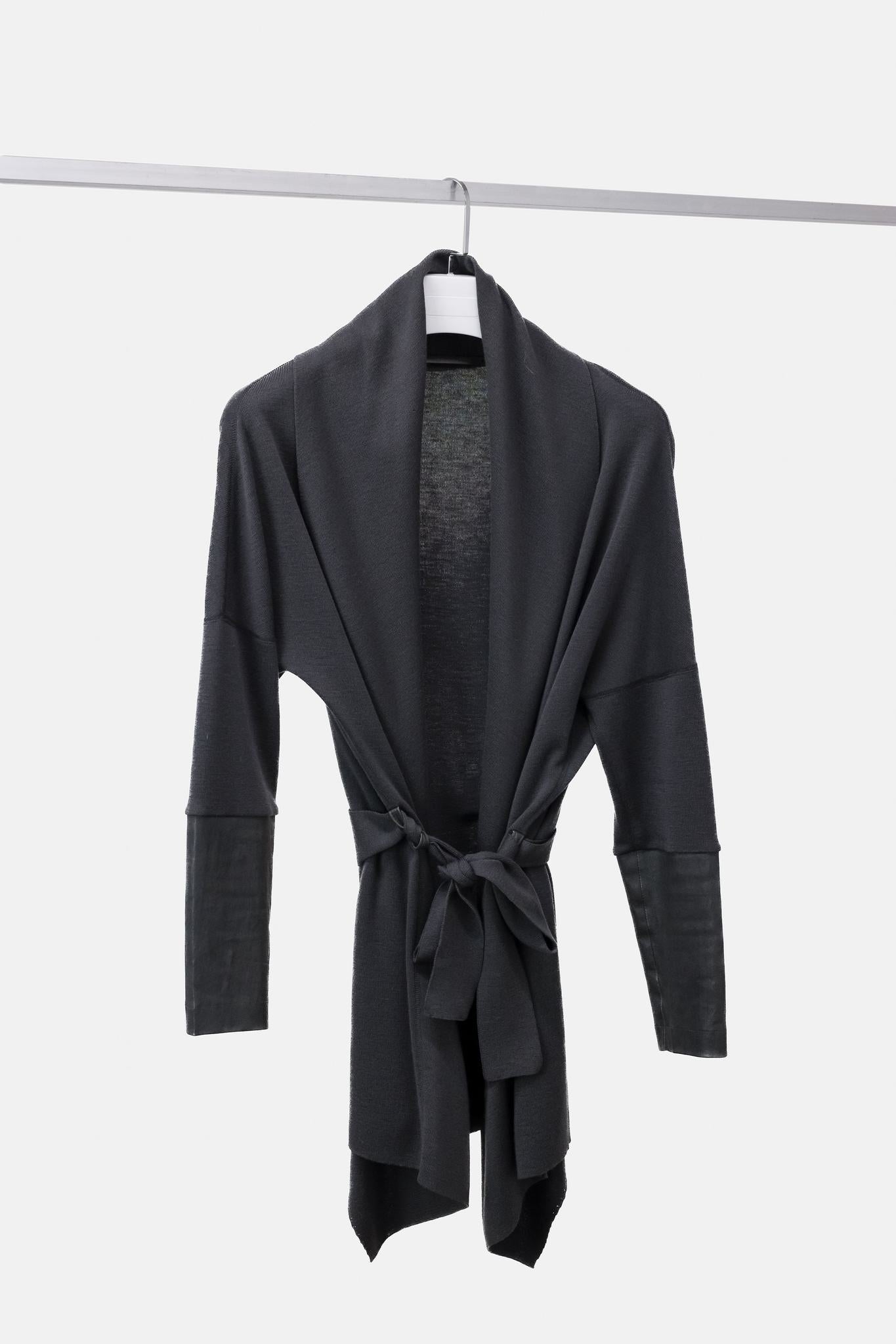 Annette Gortz Kubi AW/14 Leather Trim Grey Tie Cardigan