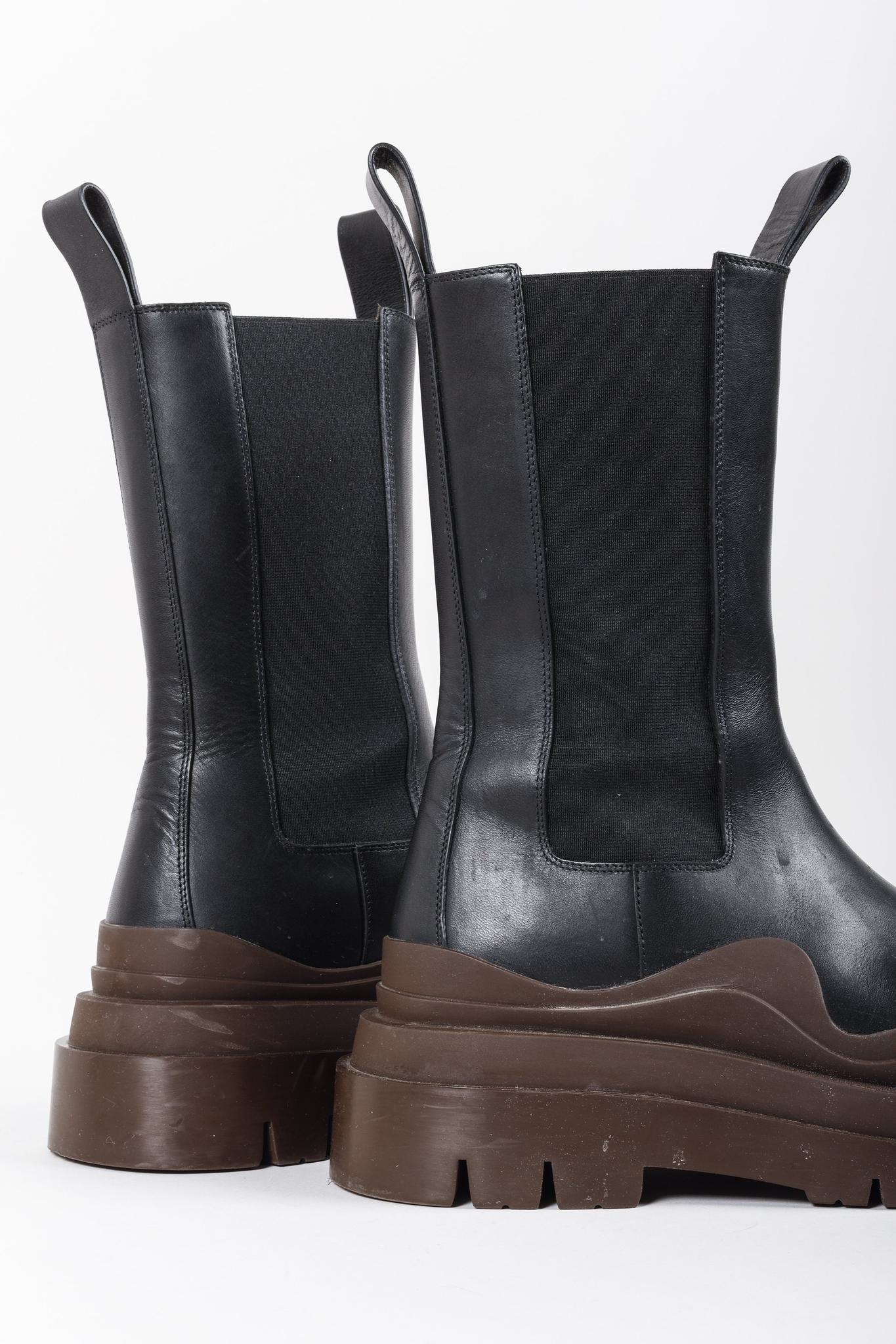 Bottega Veneta Black & Brown Tire Chelsea Boots