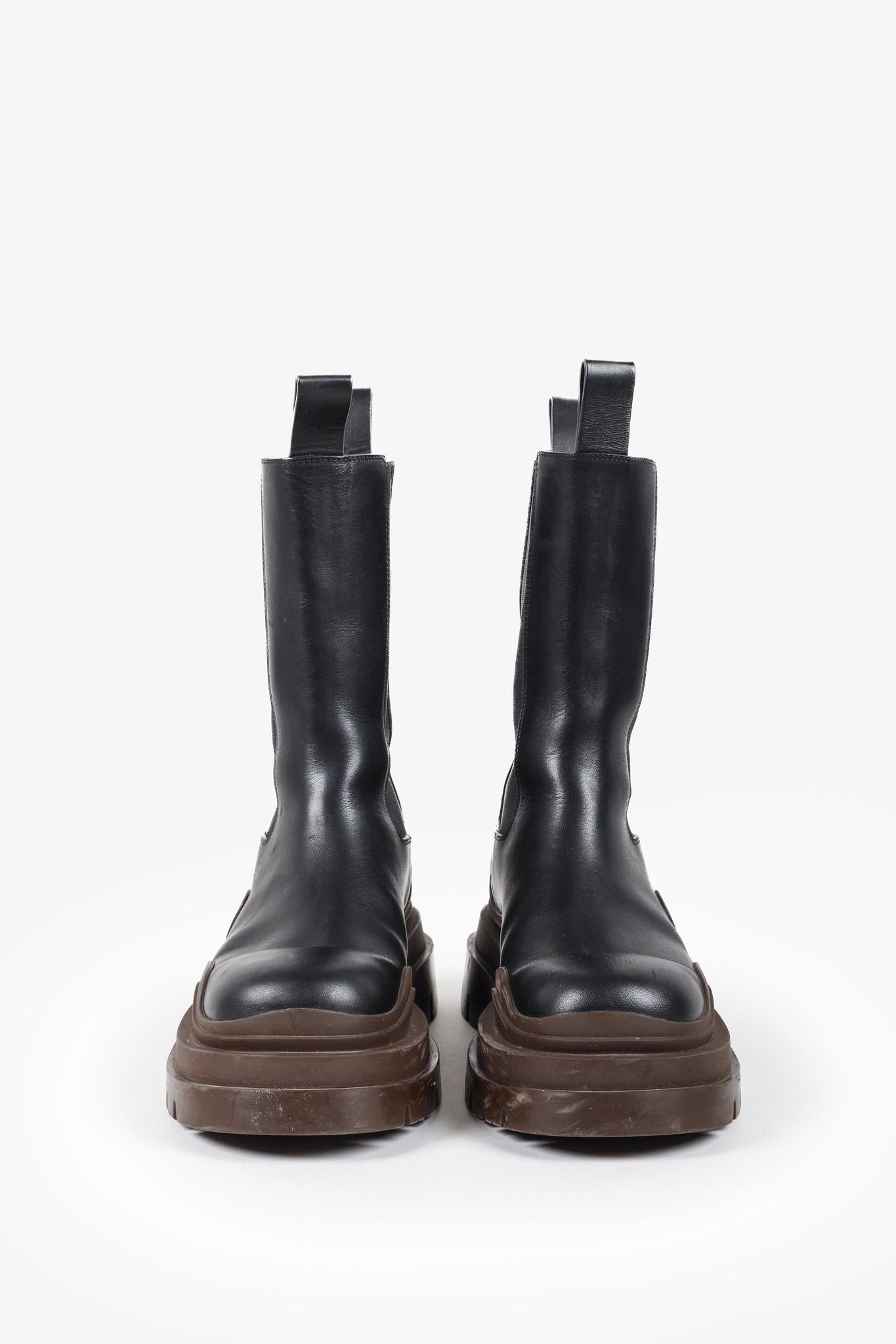 Bottega Veneta Black & Brown Tire Chelsea Boots