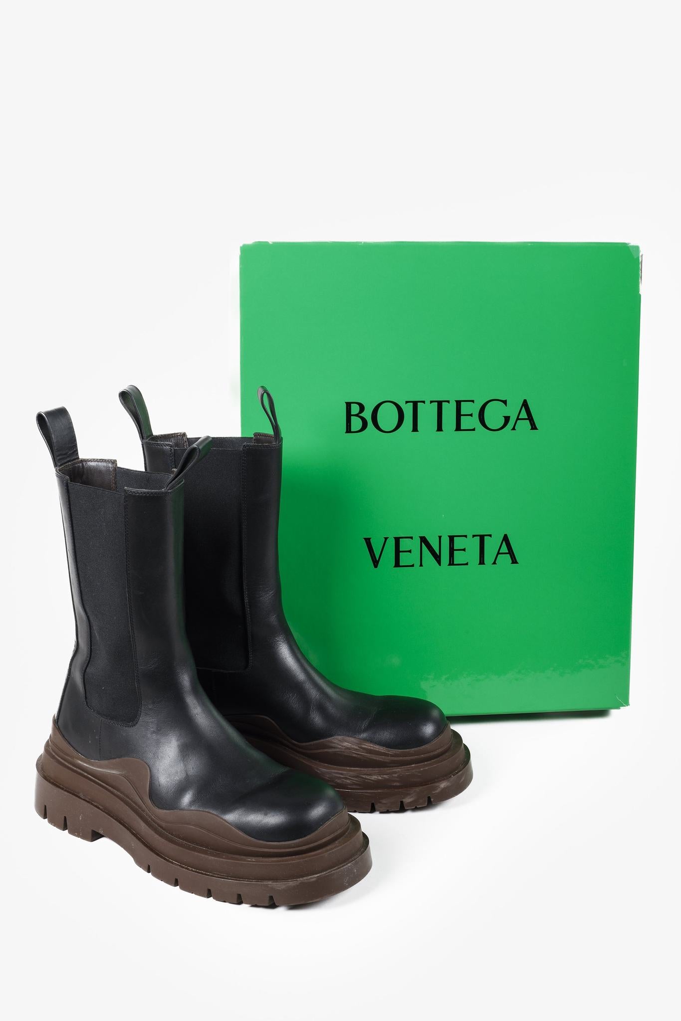 Bottega Veneta Black & Brown Tire Chelsea Boots