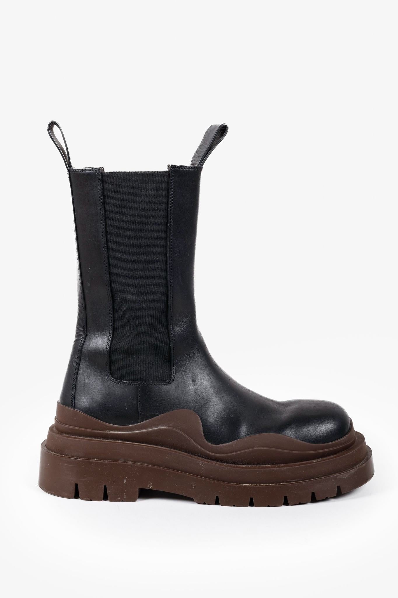 Bottega Veneta Black & Brown Tire Chelsea Boots