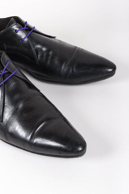 N.D.C. Made By Hand Black Pointed Toe Leather Derby Shoe