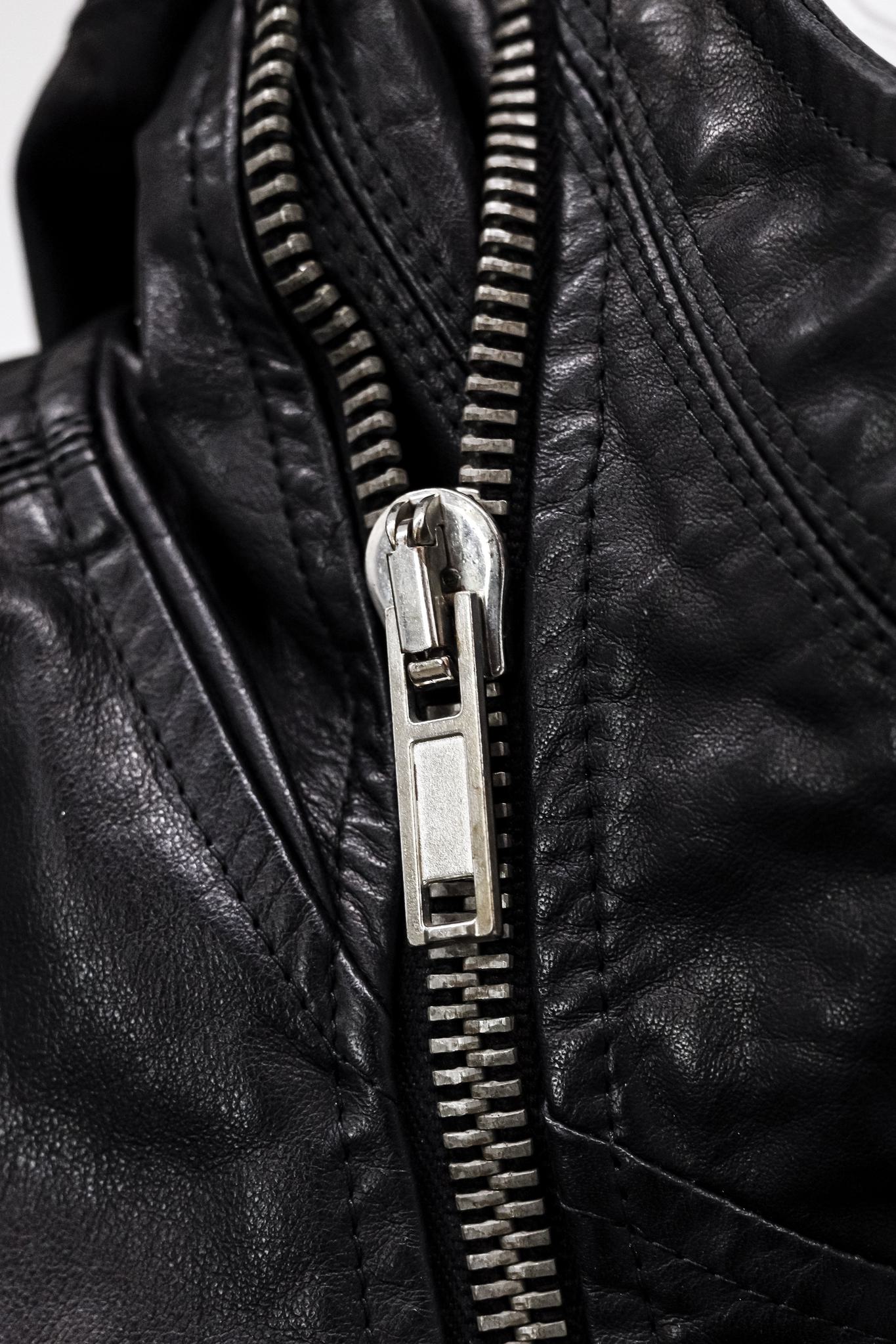 Rick Owens Hooded Black Leather Jacket