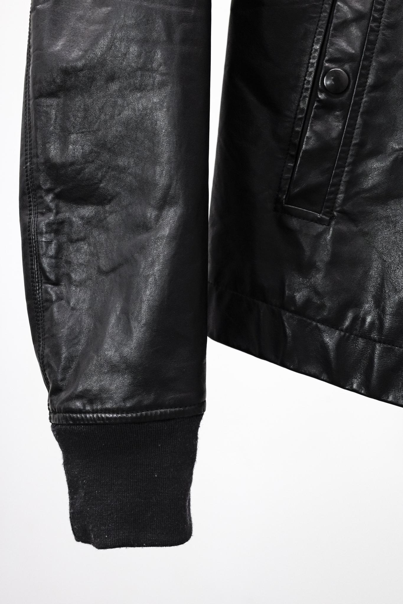 Rick Owens Hooded Black Leather Jacket