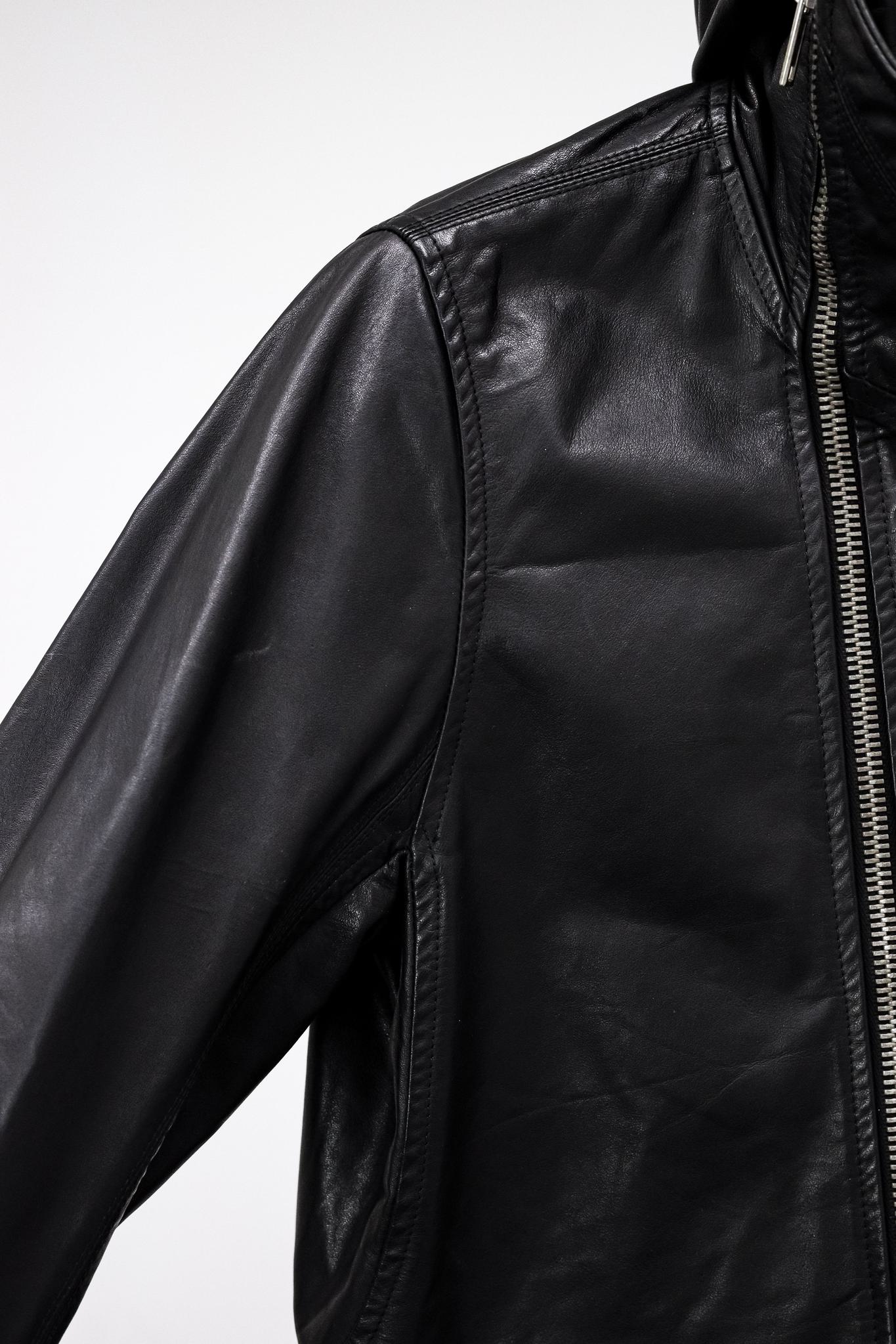 Rick Owens Hooded Black Leather Jacket