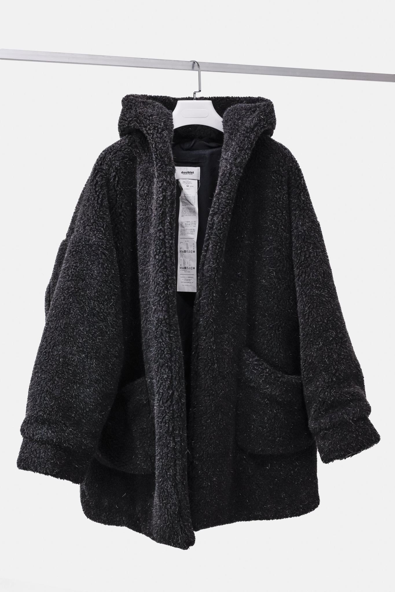 Doublet Real Fur Mix Grey Oversized Hooded Coat