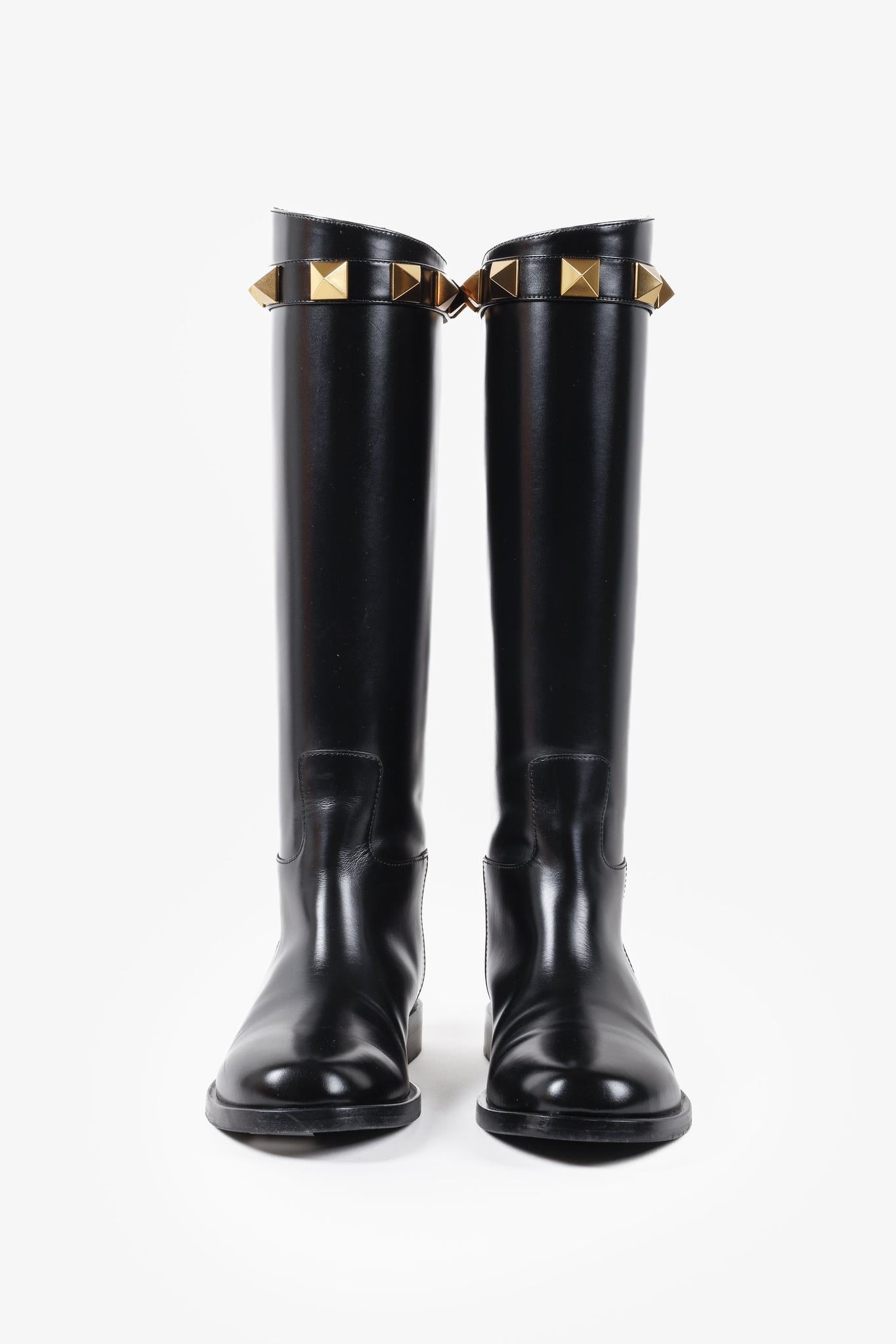 Valentino Garavani Roman Stud Black Riding Boots