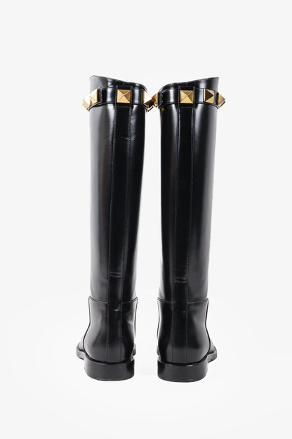 Valentino Garavani Roman Stud Black Riding Boots