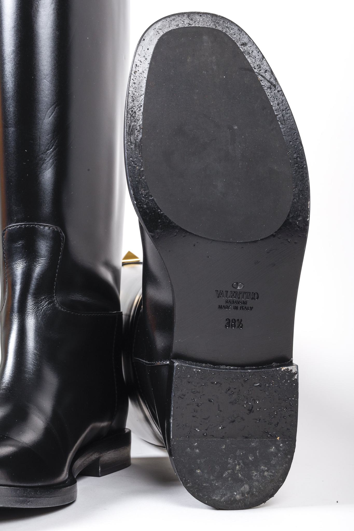 Valentino Garavani Roman Stud Black Riding Boots