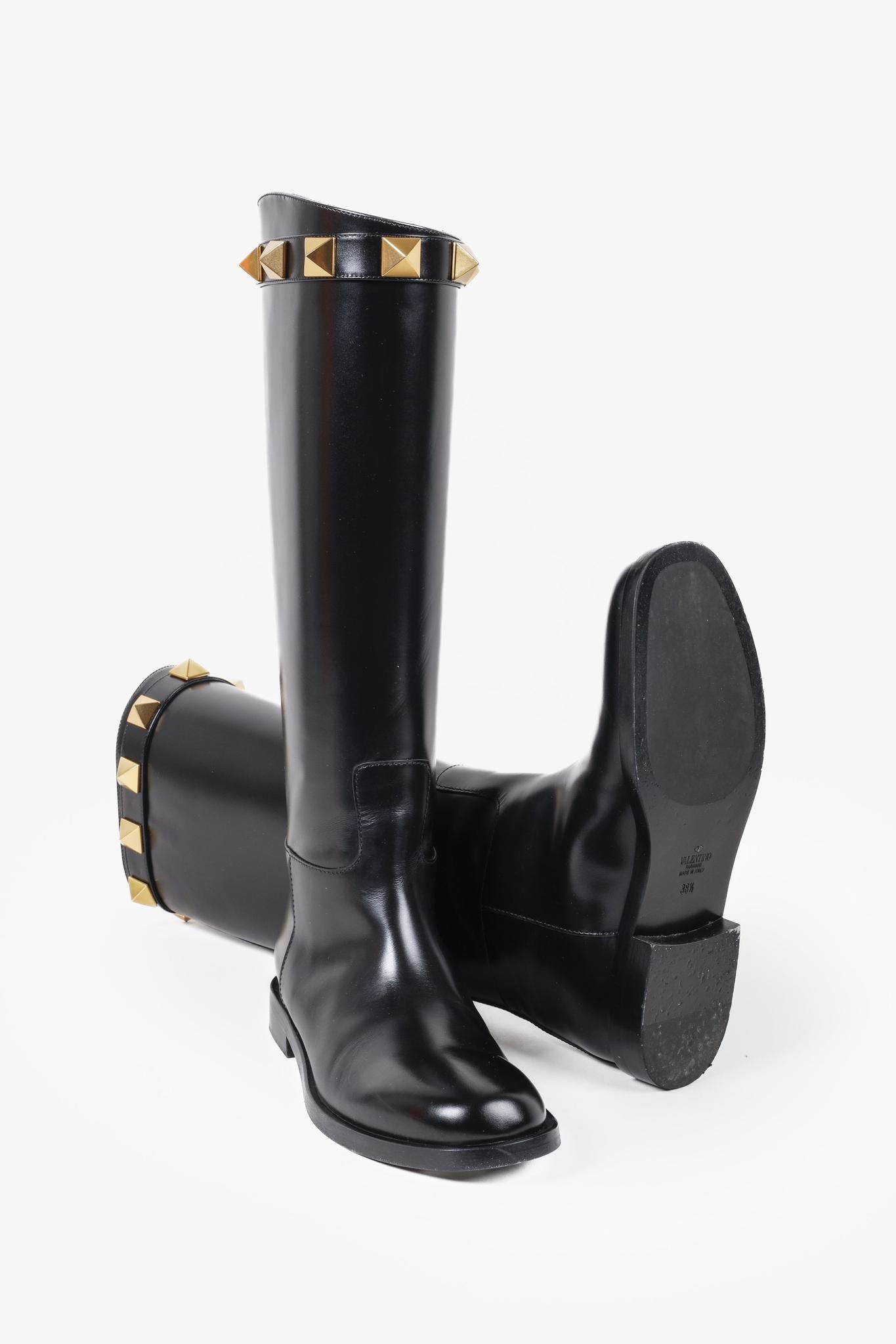 Valentino Garavani Roman Stud Black Riding Boots