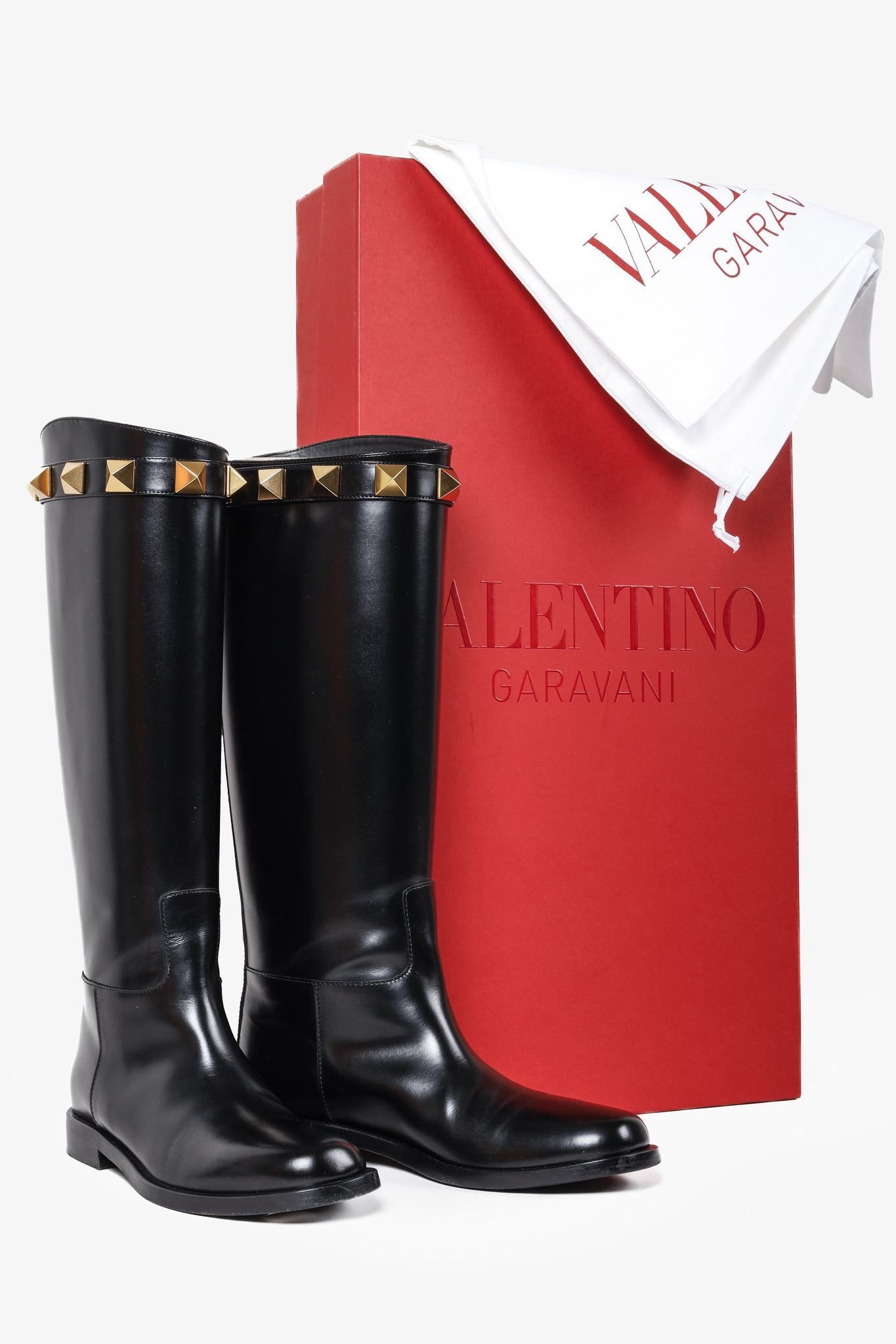 Valentino Garavani Roman Stud Black Riding Boots