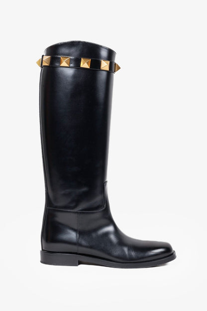 Valentino Garavani Roman Stud Black Riding Boots