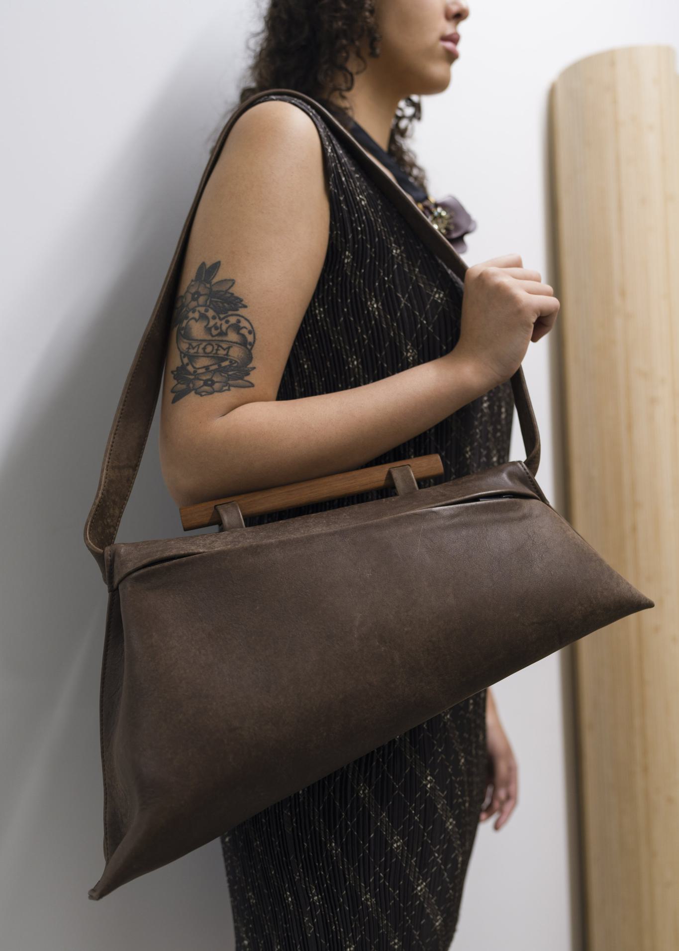 Olbrish Brown Leather Trapeze Shoulder Bag