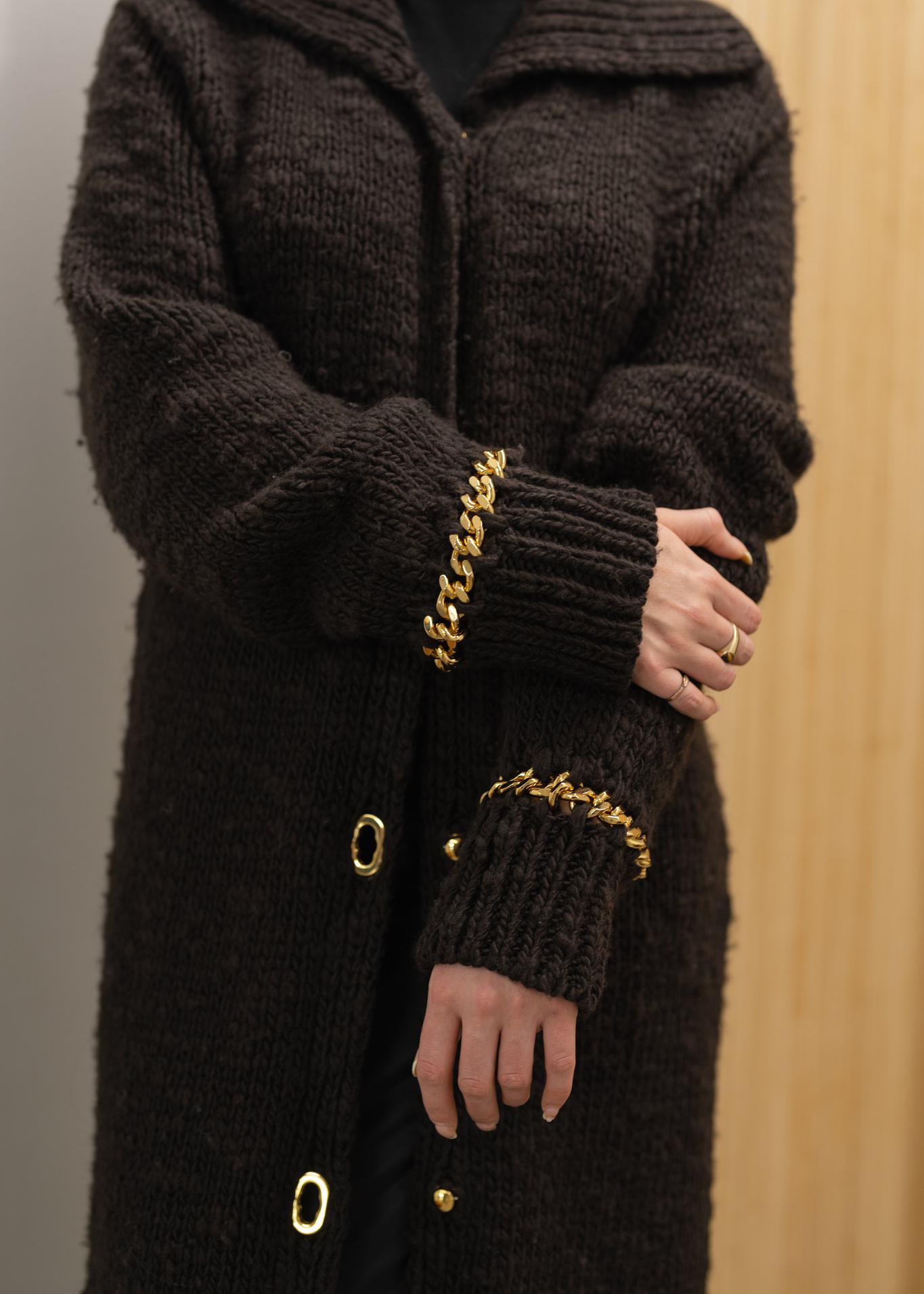 Bottega Veneta Chain Embellished Brown Cardigan Coat