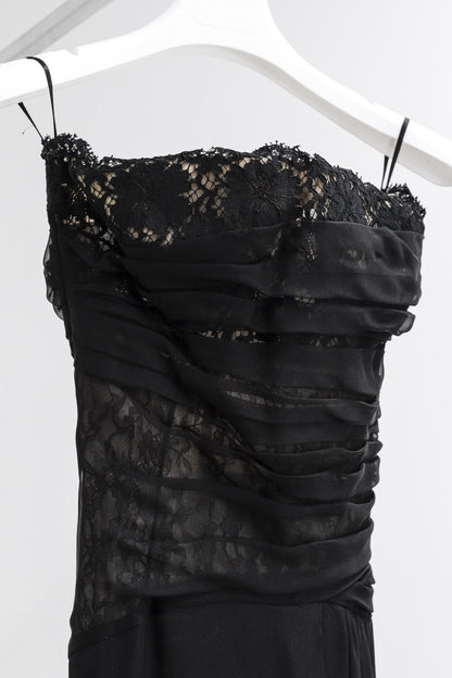 Valentino Black Lace Strapless Gown