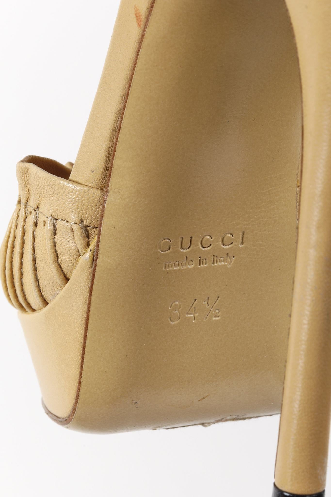 Gucci Beige Leather Taryn Peep Toe Platform Pumps