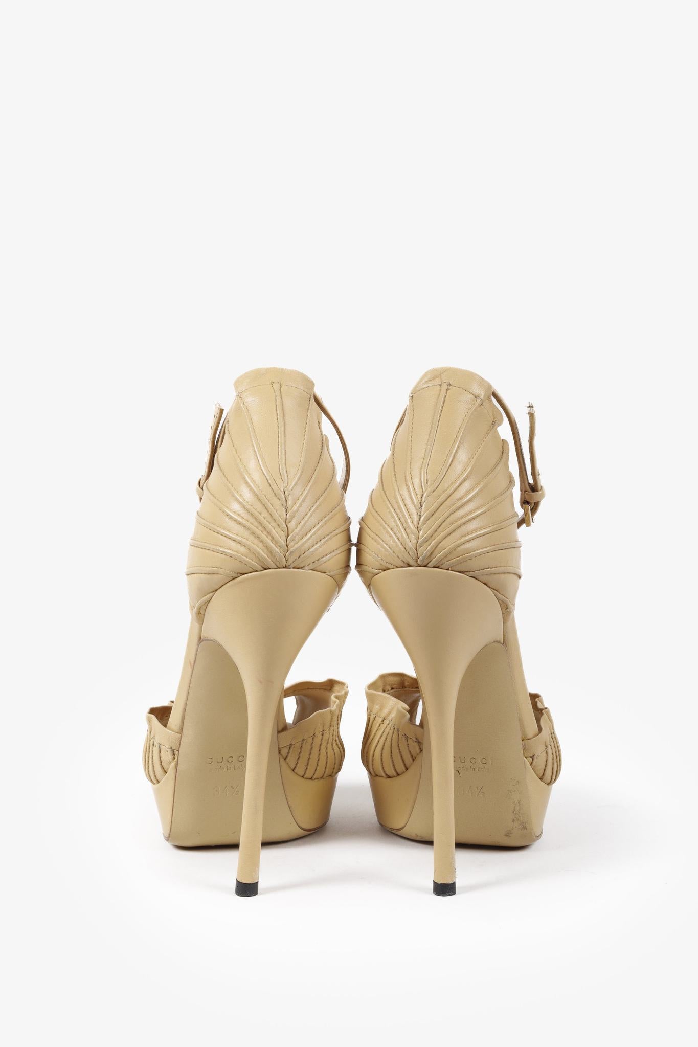 Gucci Beige Leather Taryn Peep Toe Platform Pumps