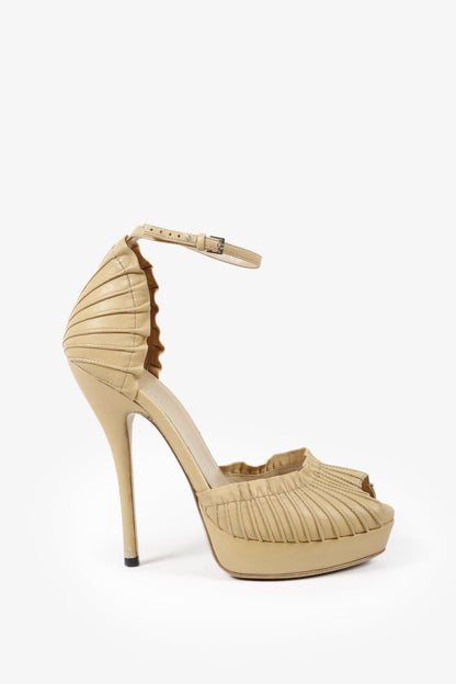 Gucci Beige Leather Taryn Peep Toe Platform Pumps